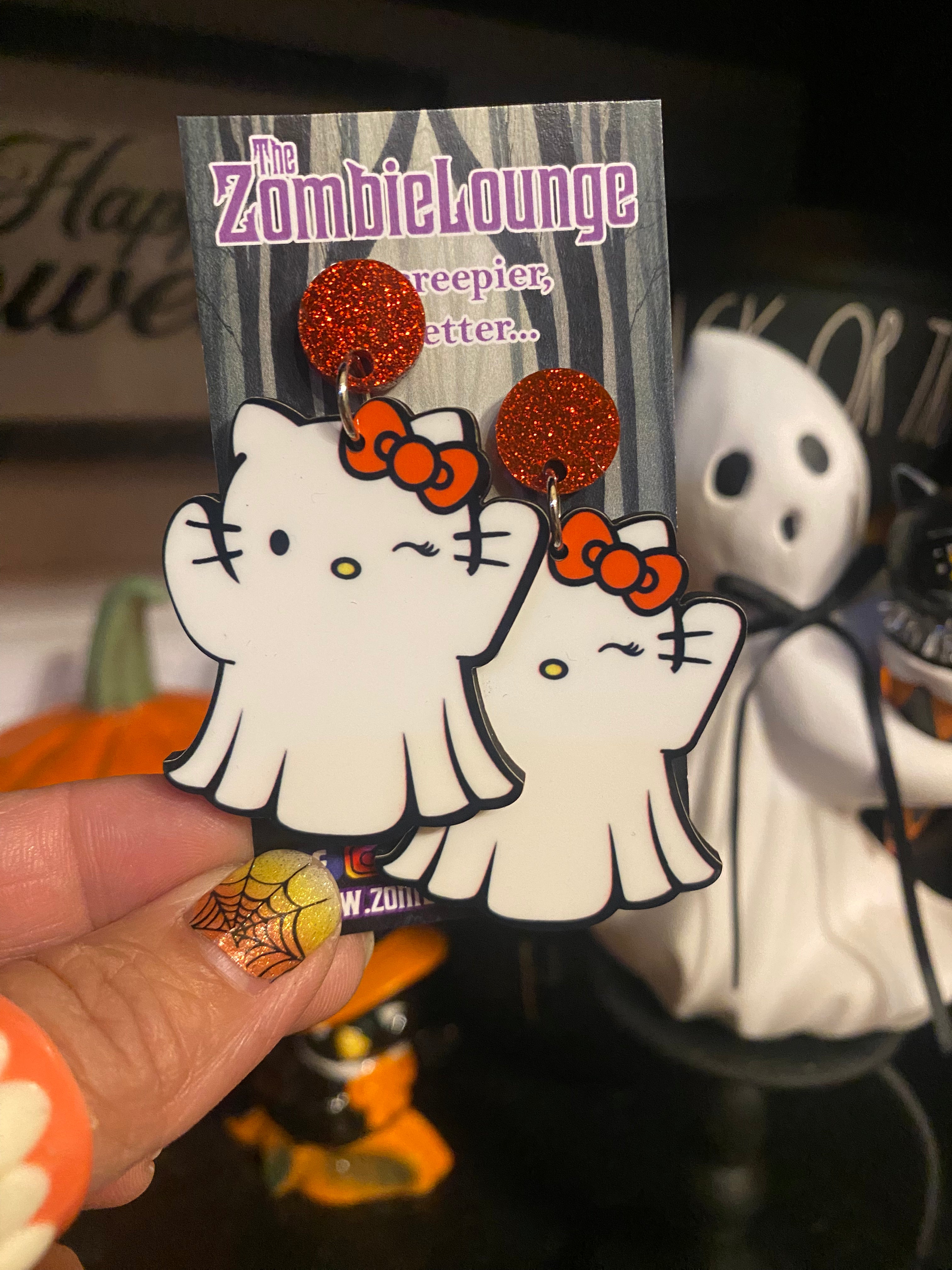 Spooky Halloween Ghost Kitty Earrings for Women - Cute Cat Earrings for Costume Parties & Cosplay - Perfect Halloween Accessories