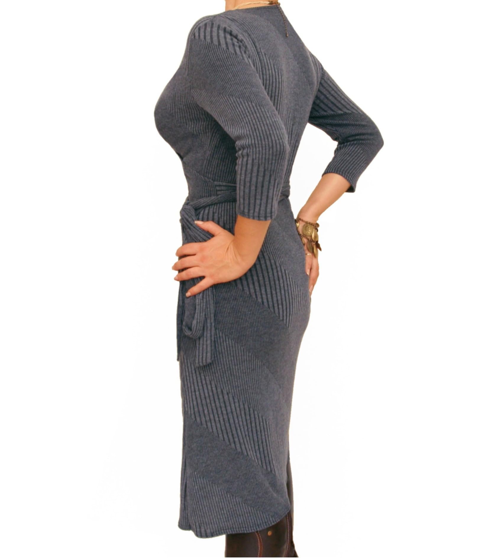 Blue Banana Women's Ribbed Knit Wrap Dress - 3/4 Sleeve Knee-Length Stretch Dress for Casual Wear, Office & Date Night | Summer & Fall Fashion