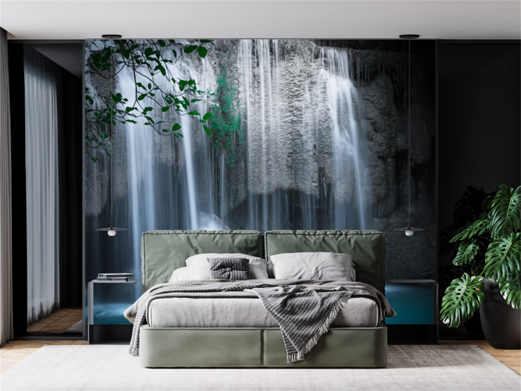 FLFK 3D Waterfall Landscape Peel and Stick Wallpaper - Self-Adhesive Removable Wall Mural for Living Room, Bedroom, Office Decor (49.2x31.5 inches) - Perfect for Home Renovation, Apartment Makeover & Commercial Spaces