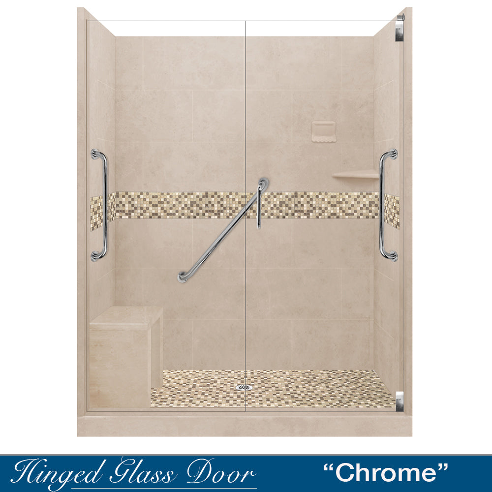 Freedom 60 Alcove Brown Sugar Sistine Stone & Roma Mosaic DIY Shower Remodel Kit - Waterproof Bathroom Wall Tile for Shower Surround, Backsplash, and Tub Enclosure