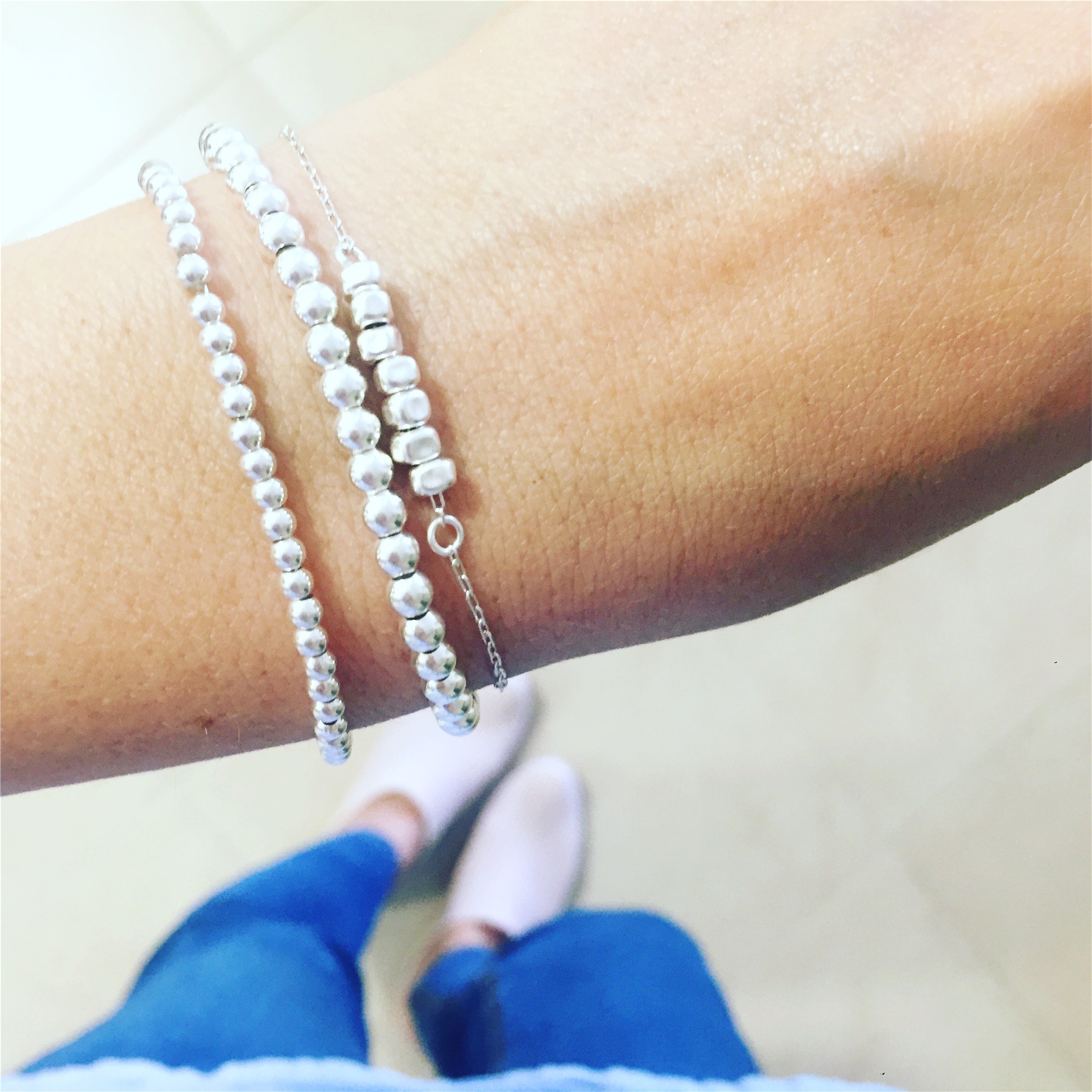 3-Piece Sterling Silver Bracelet Set - Dainty Layered Beaded & Nugget Bracelets for Women | Handmade Artisan Jewelry for Everyday Wear, Gifts & Special Occasions