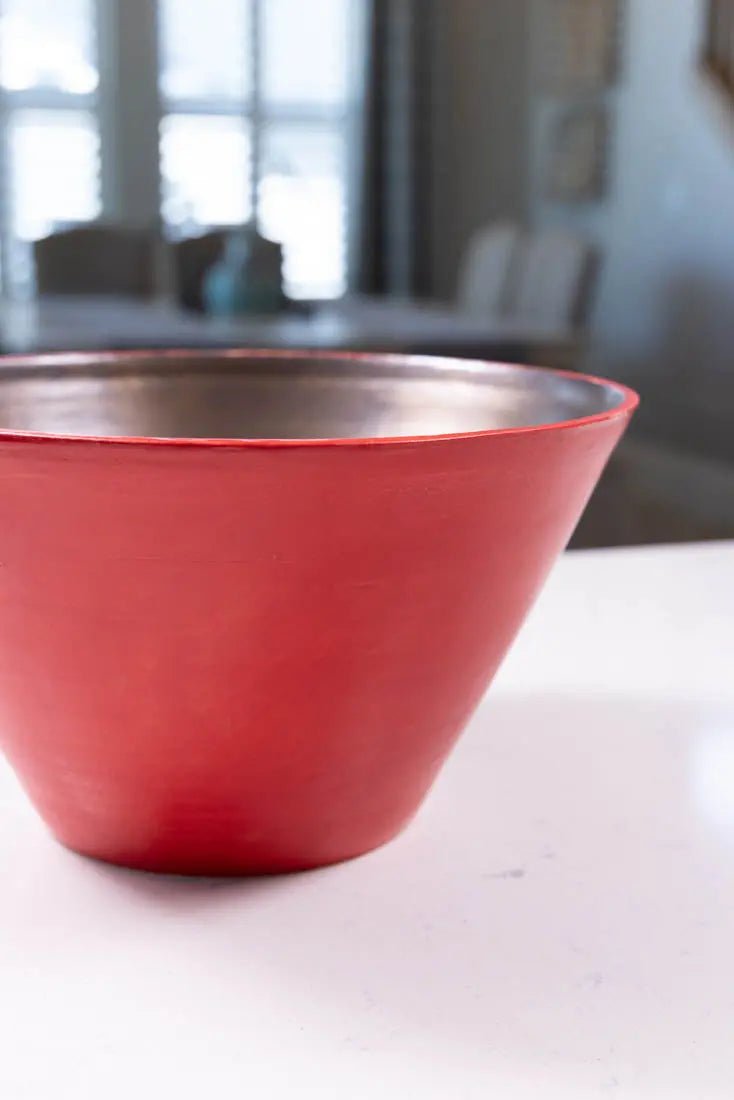 XL Stoneware Holiday Serving Bowl - Gold & Red Slanted Design (Big Bowl Series) - Perfect for Christmas Dinner, Thanksgiving Feast & Holiday Entertaining