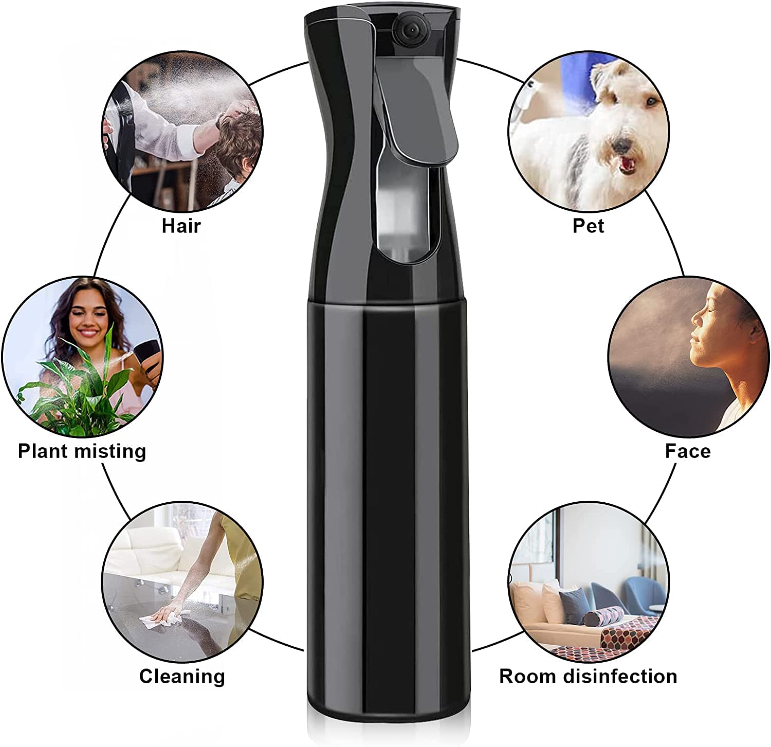 Nurven 10oz/300ml Empty Spray Bottle - Fine Mist Sprayer for Hair Styling, Plants, Cleaning & Skin Care | Continuous Water Spray Bottle for Salon, Gardening, Home & Travel (Black)