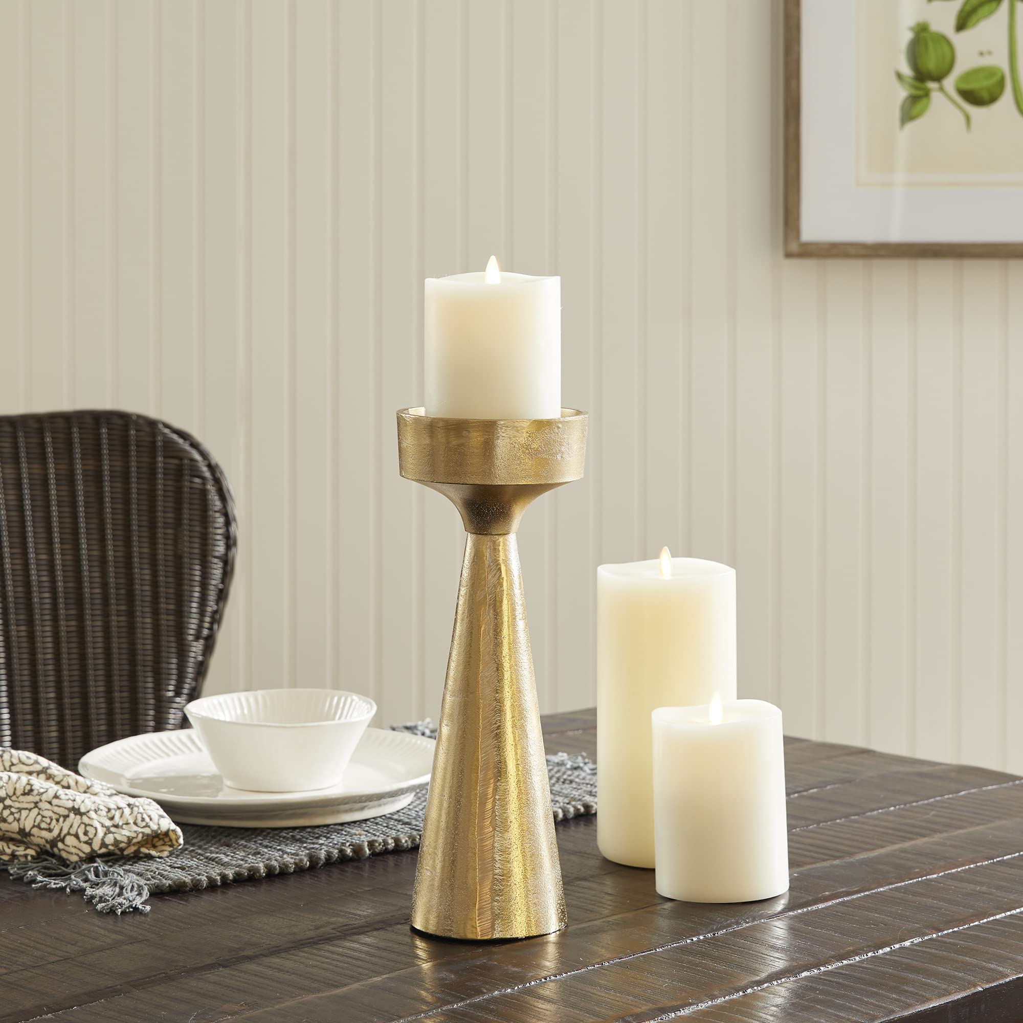 Napa Home & Garden Florence Small White Ash Gold Candle Stand - Elegant Decorative Holder for Living Room, Bedroom, Wedding & Party Decor