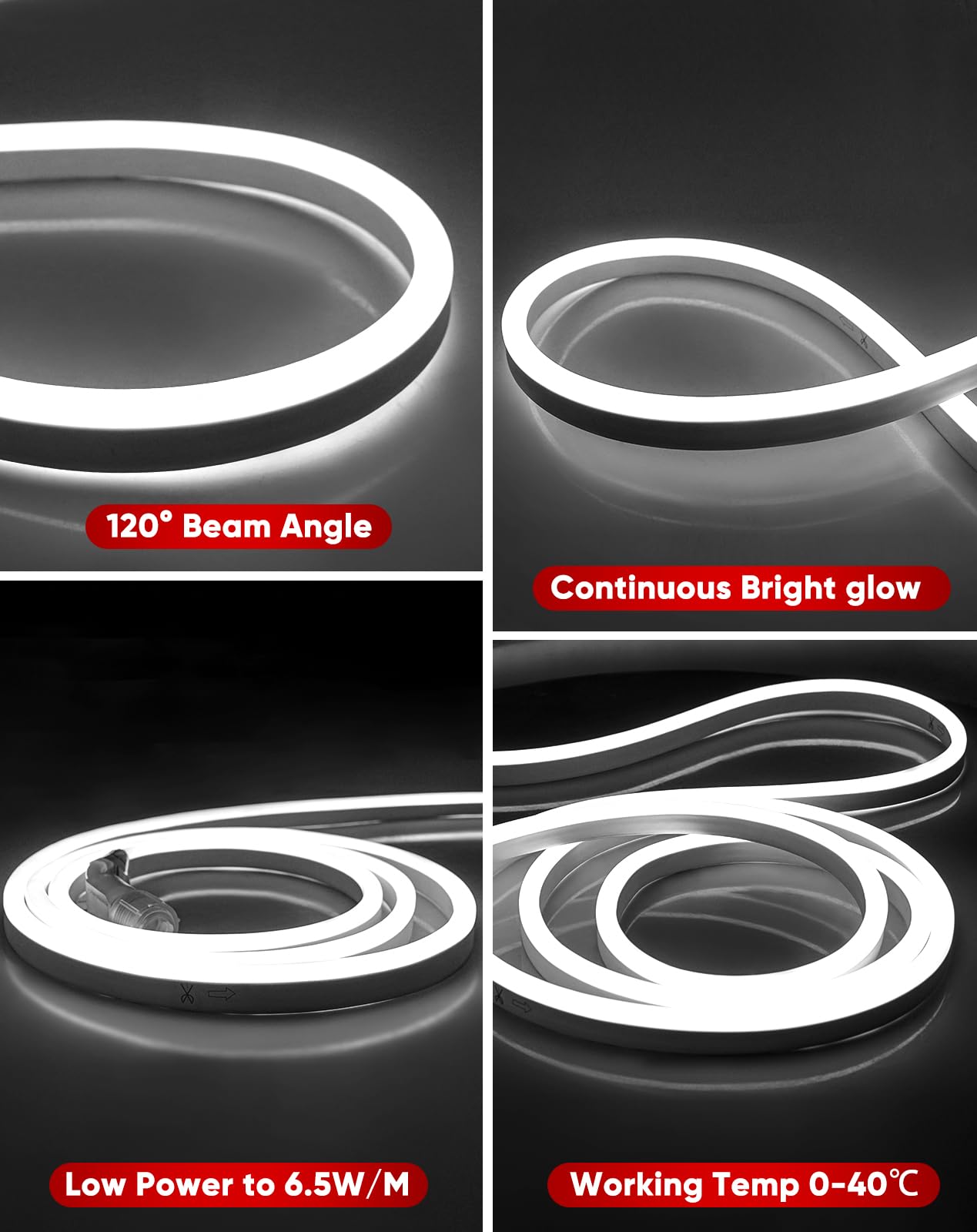 Shine Decor LED Neon Rope Lights 82ft - Expandable & Cuttable 120V AC Strip Lighting (120LEDs/M, 6300K Cool White) - ETL Certified, Cold-Resistant & IP65 Waterproof for Indoor/Outdoor Use - Perfect for Home Decor, Parties, Bars, and Landscape Lighting