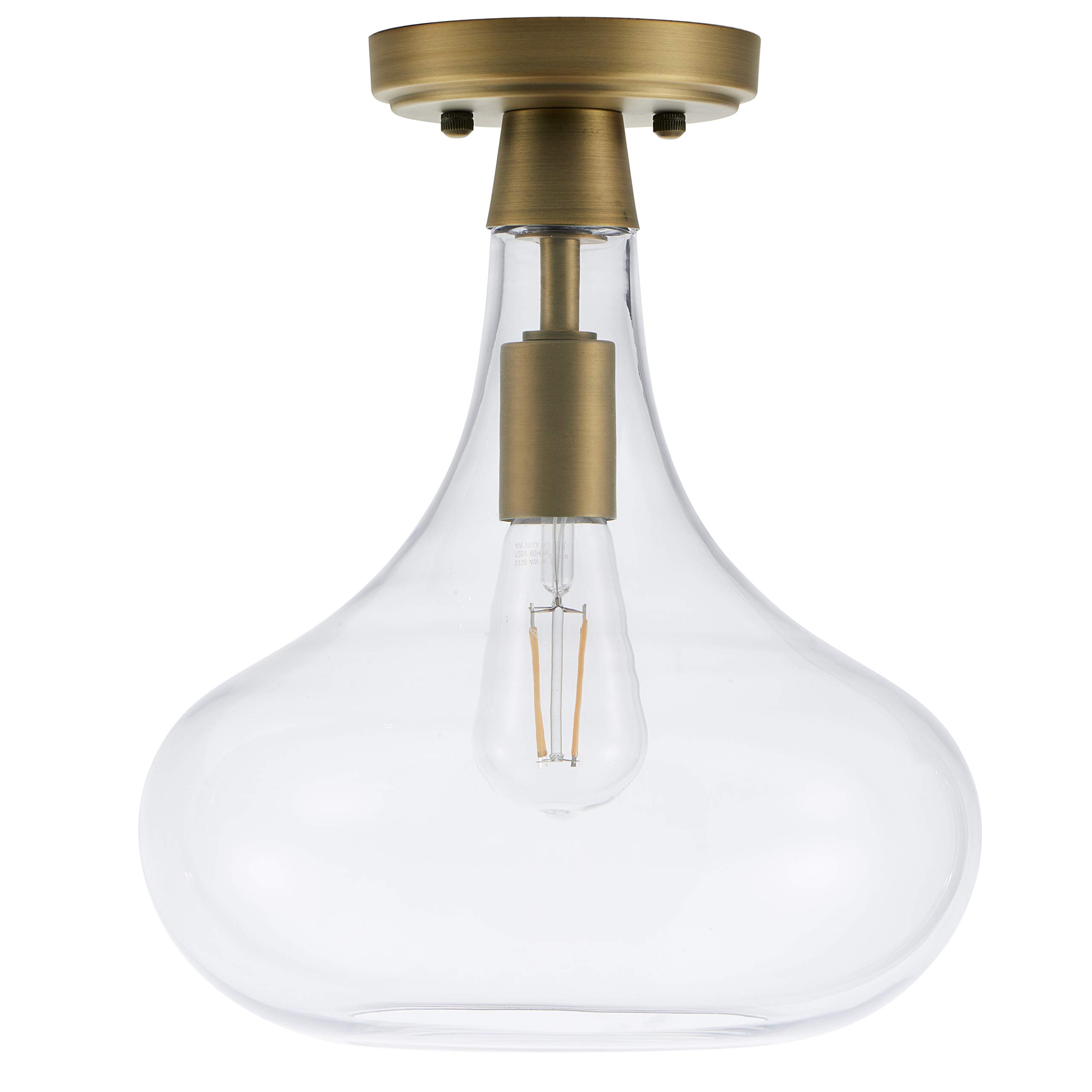 Liara Dierna Gold Semi Flush Mount Ceiling Light - Modern Farmhouse Kitchen & Bathroom Fixture with Clear Glass Shade, LED Bulb Included, UL Listed - Perfect for Hallway, Bedroom and Entryway Lighting