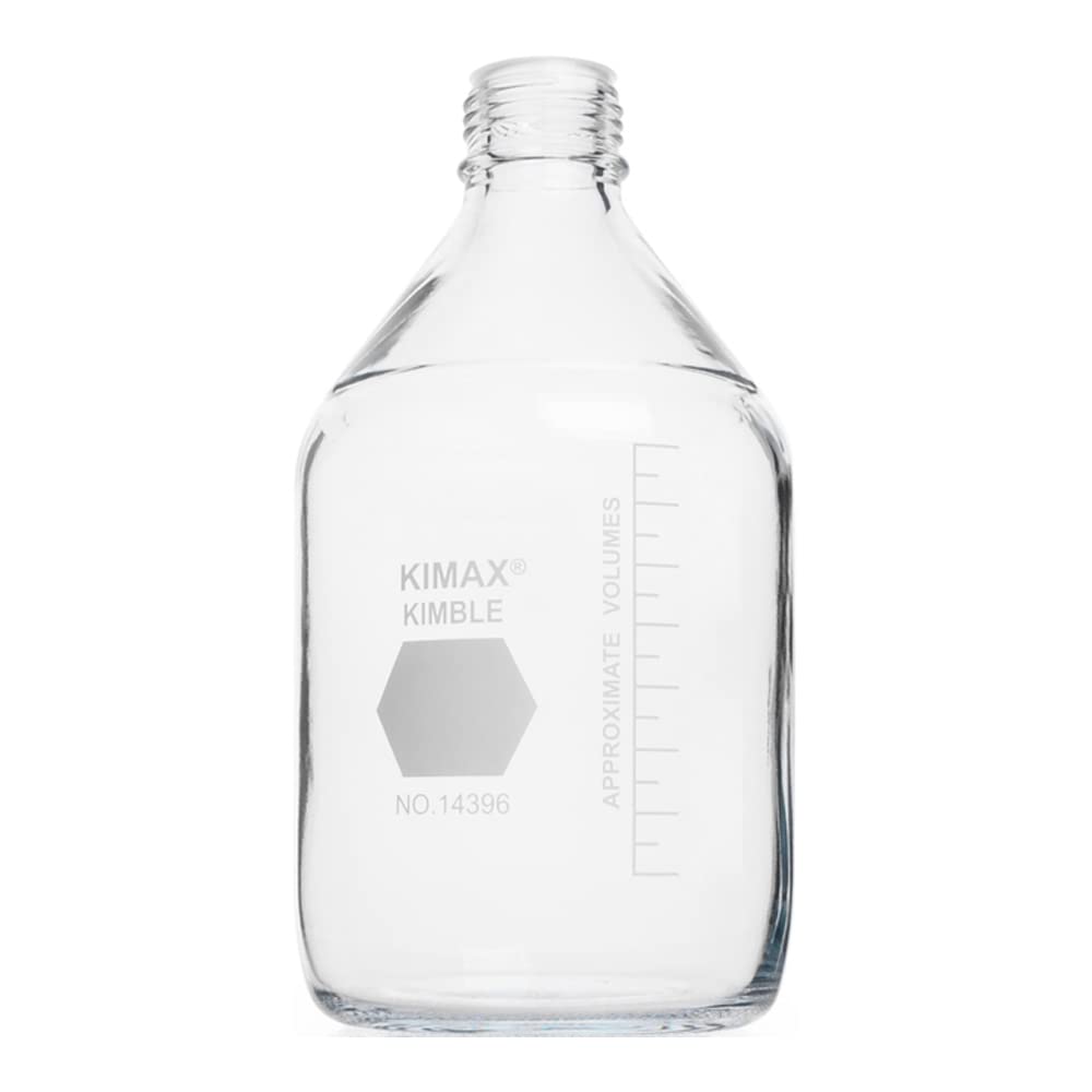 Kimble 14396-5000 Borosilicate Glass Media Storage Bottles - 5L Capacity, GL 45 Screw Thread, Graduated Scale, No Cap Included - Ideal for Laboratory, Chemical Storage & Scientific Research