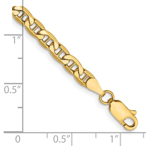 14KT Yellow Gold 4mm Semi-Solid Anchor Chain Bracelet for Men - Durable 8-Inch Jewelry for Gifts, Weddings & Everyday Wear