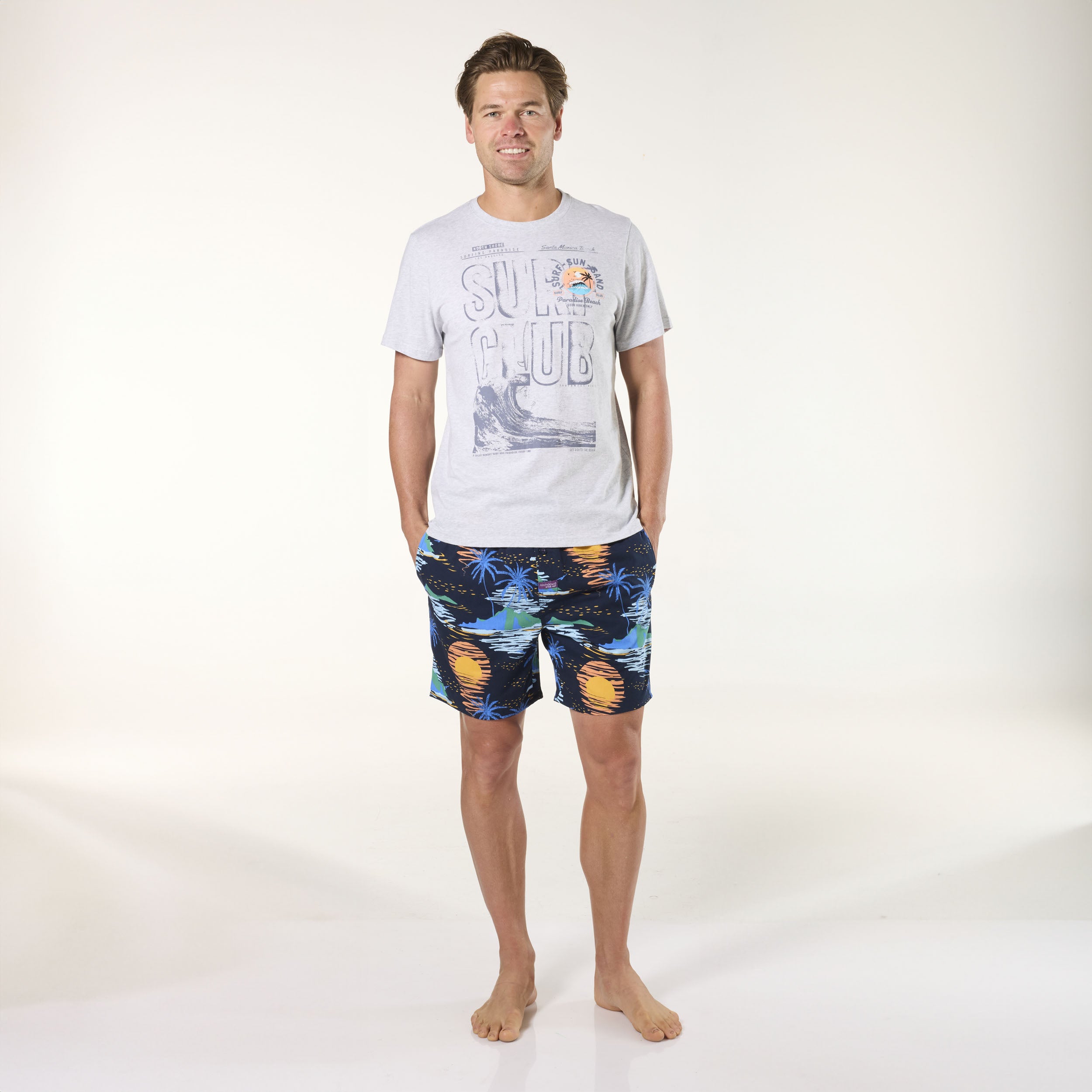 Men's Cotton Pyjama Set for Surf, Sun & Sand - Navy Blue Comfortable Sleepwear for Beach Vacation & Summer Nights