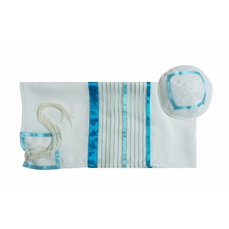 Elegant Opaque Women's Tallit with Teal Blue Accents - Perfect for Bat Mitzvah Ceremonies & Jewish Prayer Shawl for Girls - Ideal for Synagogue Services, Coming-of-Age Celebrations & Religious Gatherings