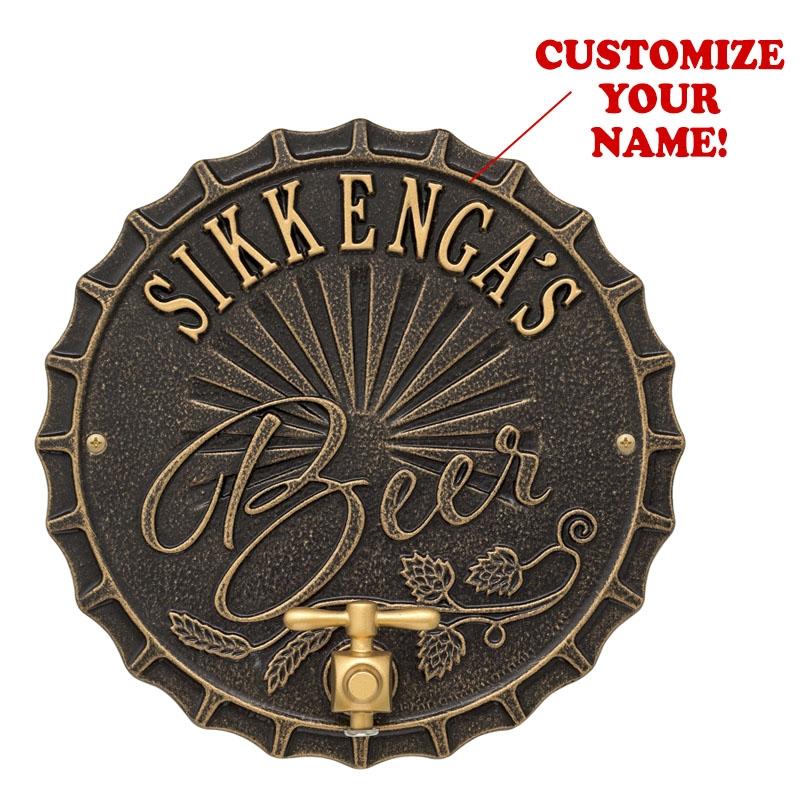 Custom Cast Aluminum Plaque with Bottle Opener - Personalized Bottle Cap Brew Design for Home Bar, Man Cave & Outdoor Entertaining