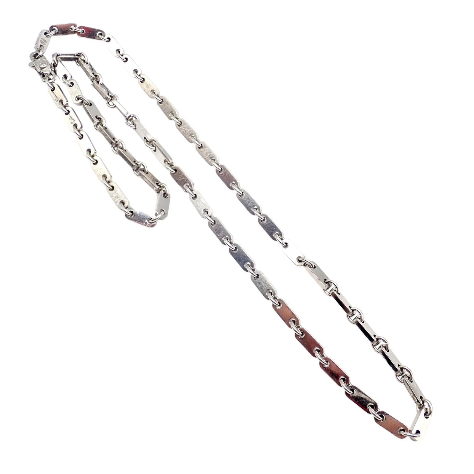 Authentic Cartier 18K White Gold Flat Link Necklace 17.75 Inches - Vintage 1998 Luxury Jewelry for Women, Perfect for Weddings, Anniversaries & Special Occasions