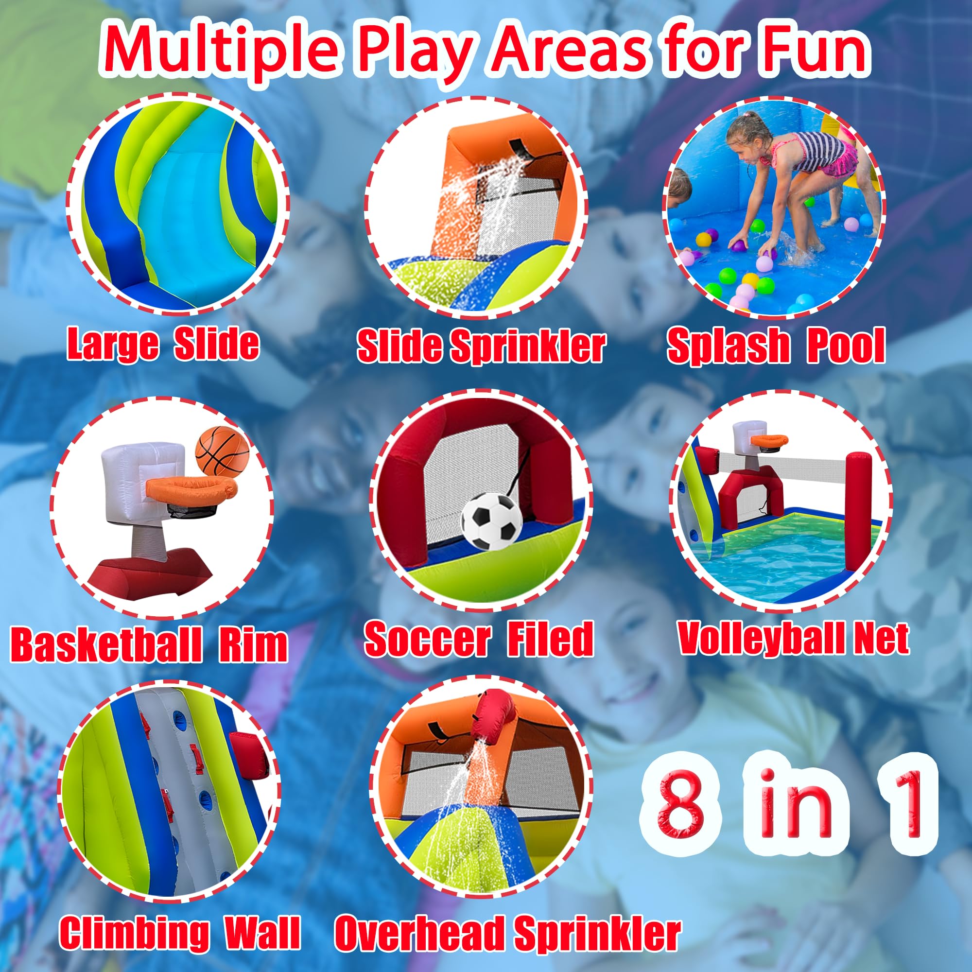 **RETRO JUMP Inflatable Water Slide - 8-in-1 Kids Water Park Bounce House with Slide, Splash Pool, Climbing Wall, Basketball Rim, Soccer Field & Volleyball Area - Includes Blower - Perfect for Backyard, Summer Parties & Outdoor Fun**