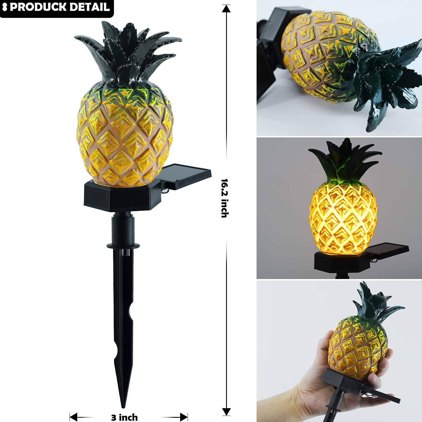 Solar Powered Pineapple Garden Stakes Lights - Waterproof Outdoor Pathway & Lawn Decor for Yard, Patio, Landscape Lighting (2 Pack) - Perfect for Backyard Parties, Walkway Illumination & Garden Accents