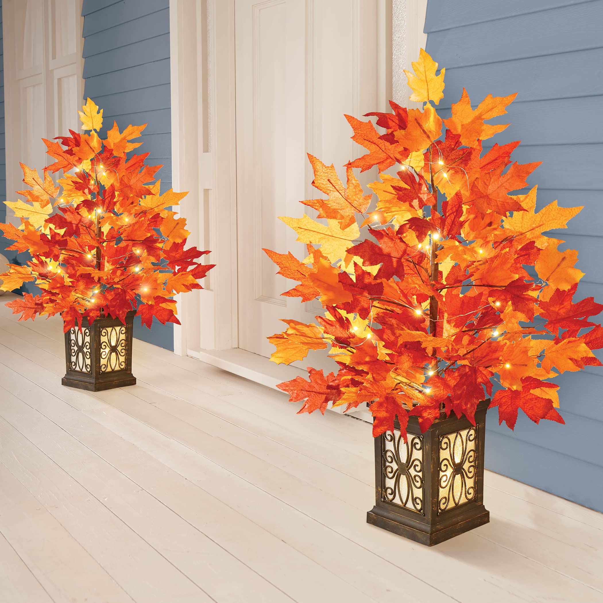 Solar LED Lighted Autumn Maple Tree with Vase - Outdoor Decorative Garden Light for Patio, Yard, and Pathway - Perfect for Fall and Halloween Decorations