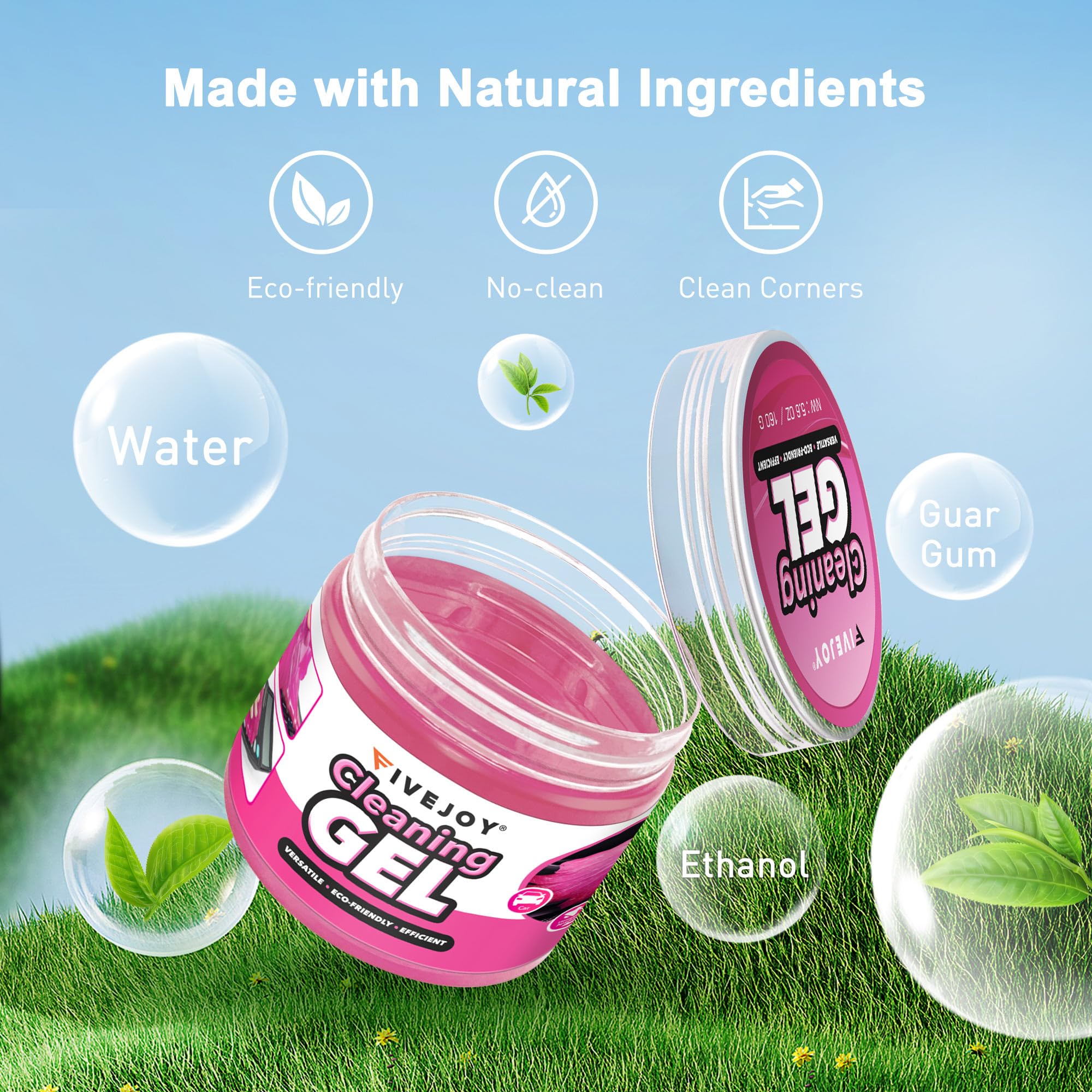 FiveJoy 4Pack Reusable Car Cleaning Gel - Interior Detailing Putty for Dust, Keyboard & Vent Cleaning - Durable Pink Slime Goop (640g/22.4oz) | Perfect for Car Interiors, Electronics & Hard-to-Reach Areas