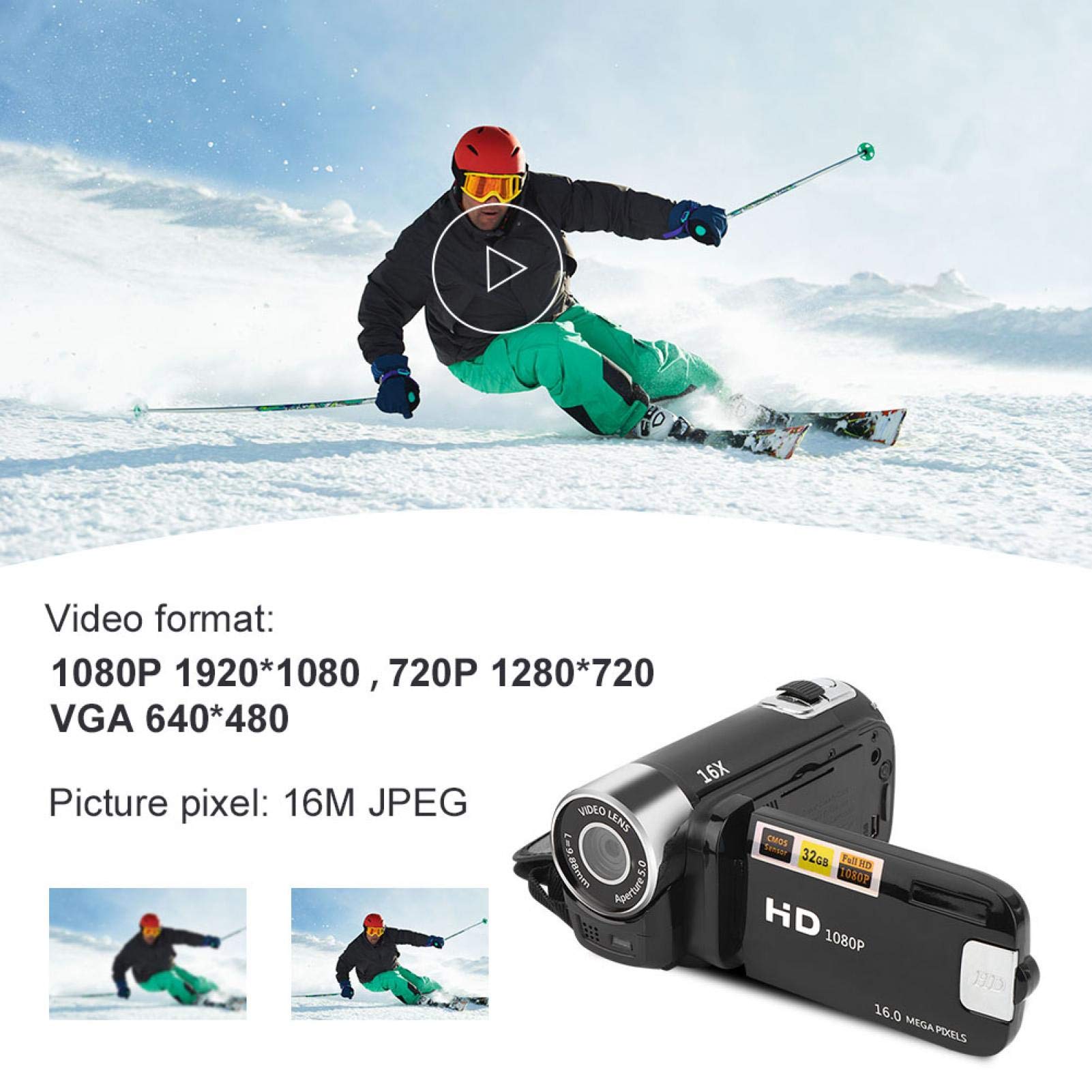1080P HD Digital Camcorder with 16MP Sensor, 2.7