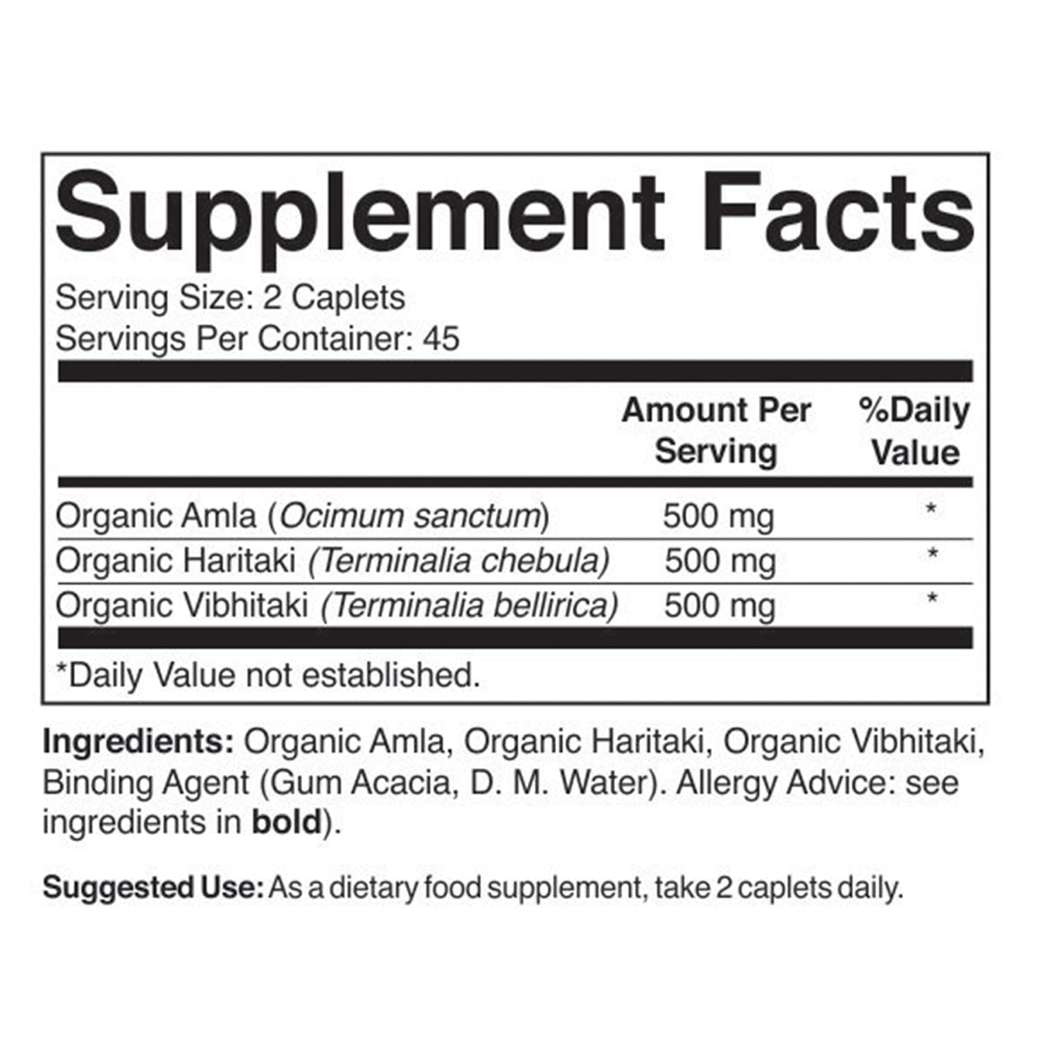 Brieofood Organic Triphala 1500mg - 90 Vegetarian Tablets, 45 Servings, Gluten Free & Vegan Supplement for Digestive Health | Supports Detox, Immunity & Daily Wellness
