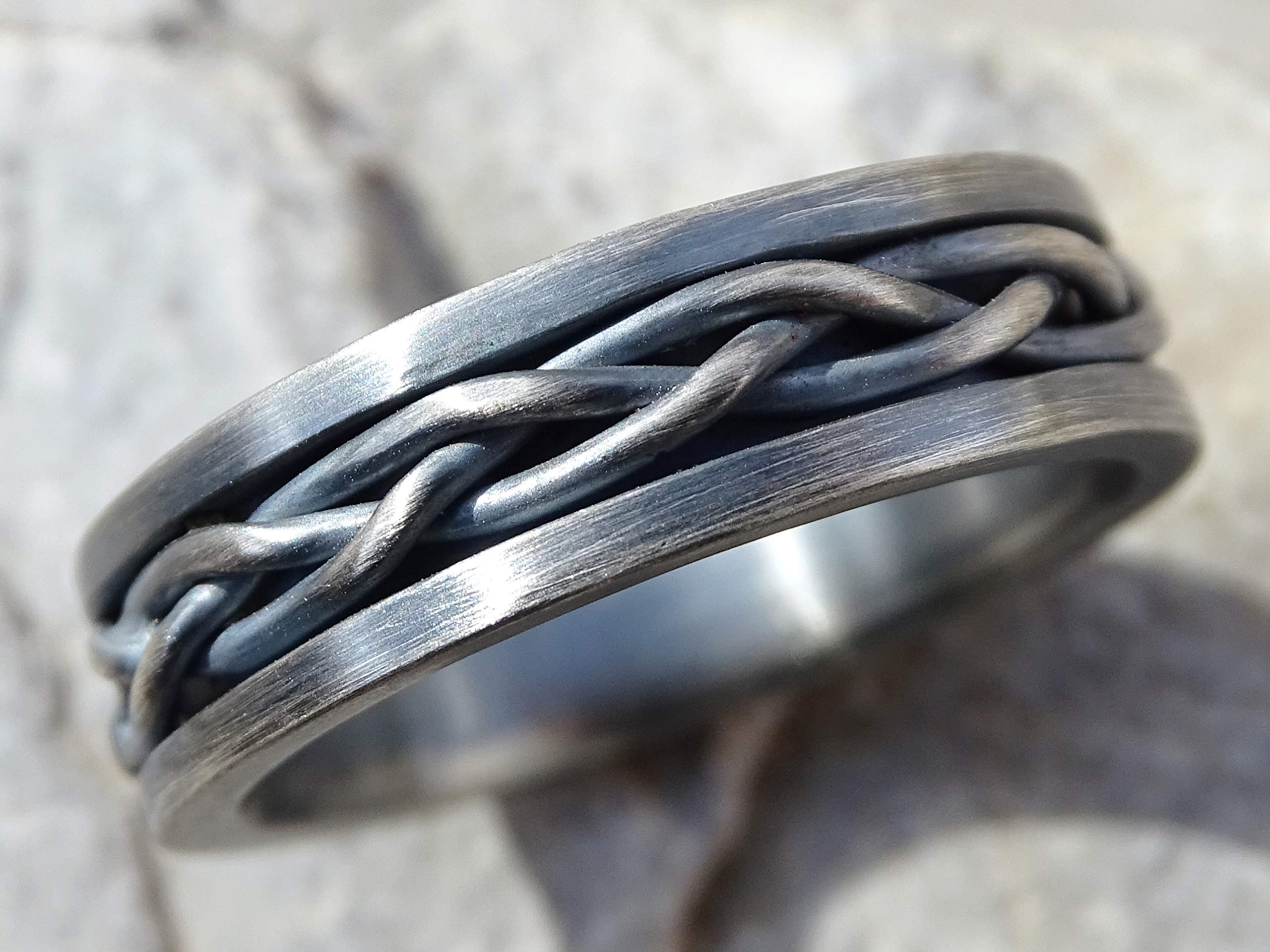 Braided Viking Ring Black Silver - Men's Wedding Band, Celtic Eternity Woven Ring, Unique Silver Gift for Him, Perfect for Weddings, Anniversaries, and Special Occasions