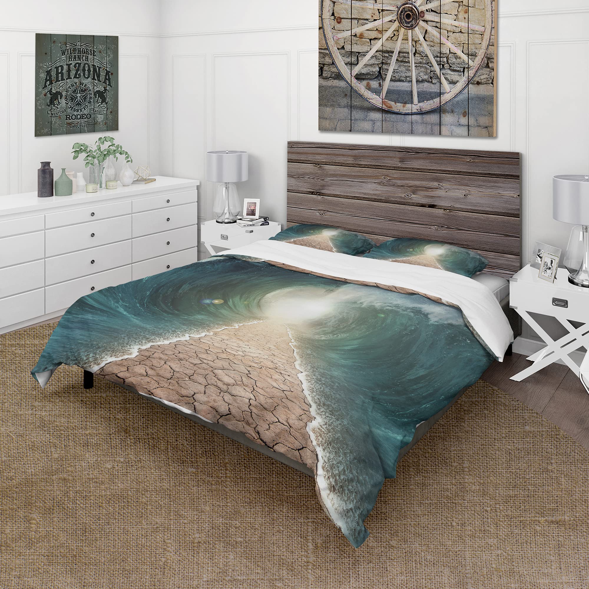 DesignQ Parted Seas Nautical & Coastal Duvet Cover Set - Queen Size 3-Piece Beach Bedding in Multi-Colors | All-Season Ocean Theme Comforter Cover for Coastal Decor & Guest Room Makeover