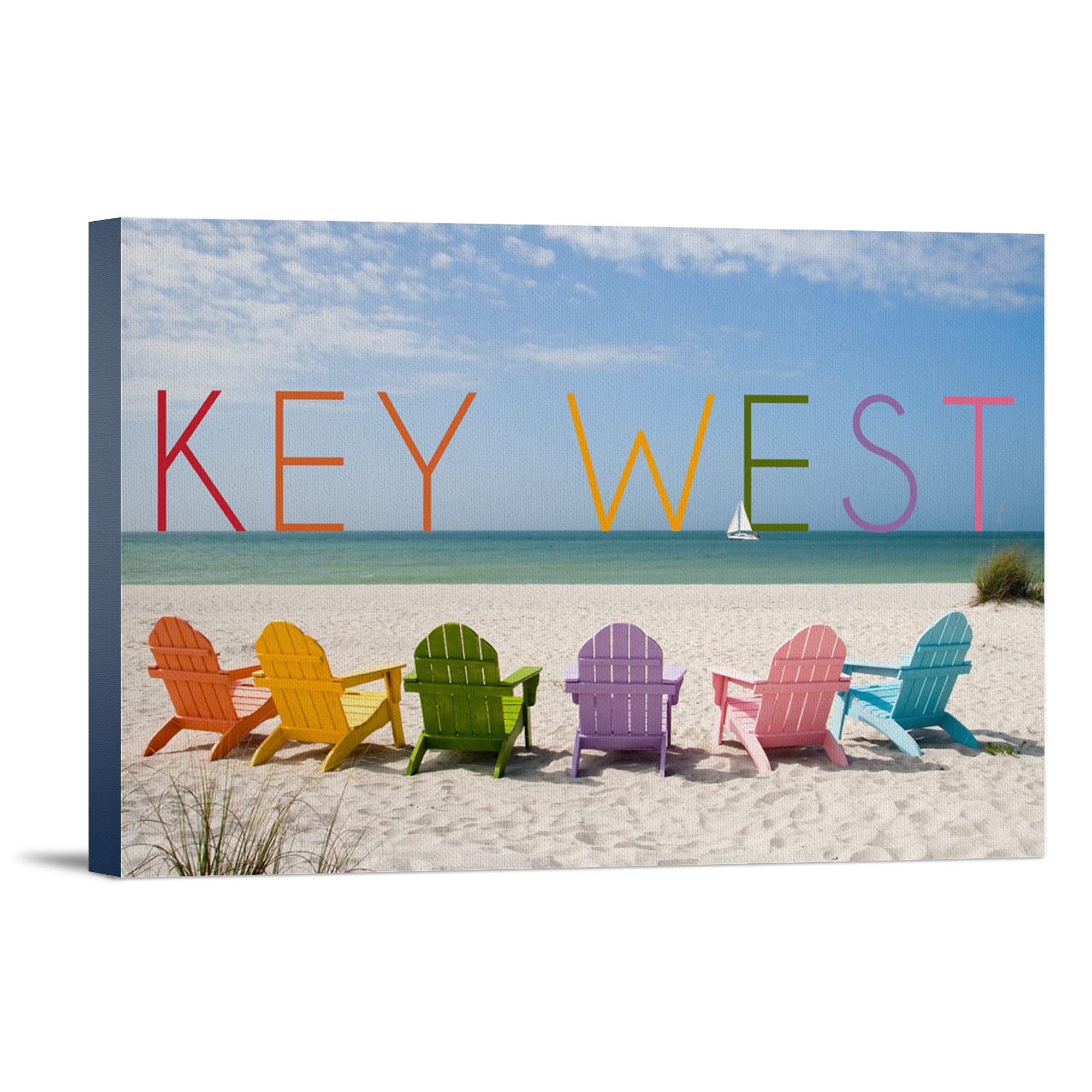 Lantern Press Key West Florida Colorful Beach Chairs Wall Art - 16x24 Wrapped Canvas Print for Coastal Decor, Beach House Living Room & Office Wall Decor