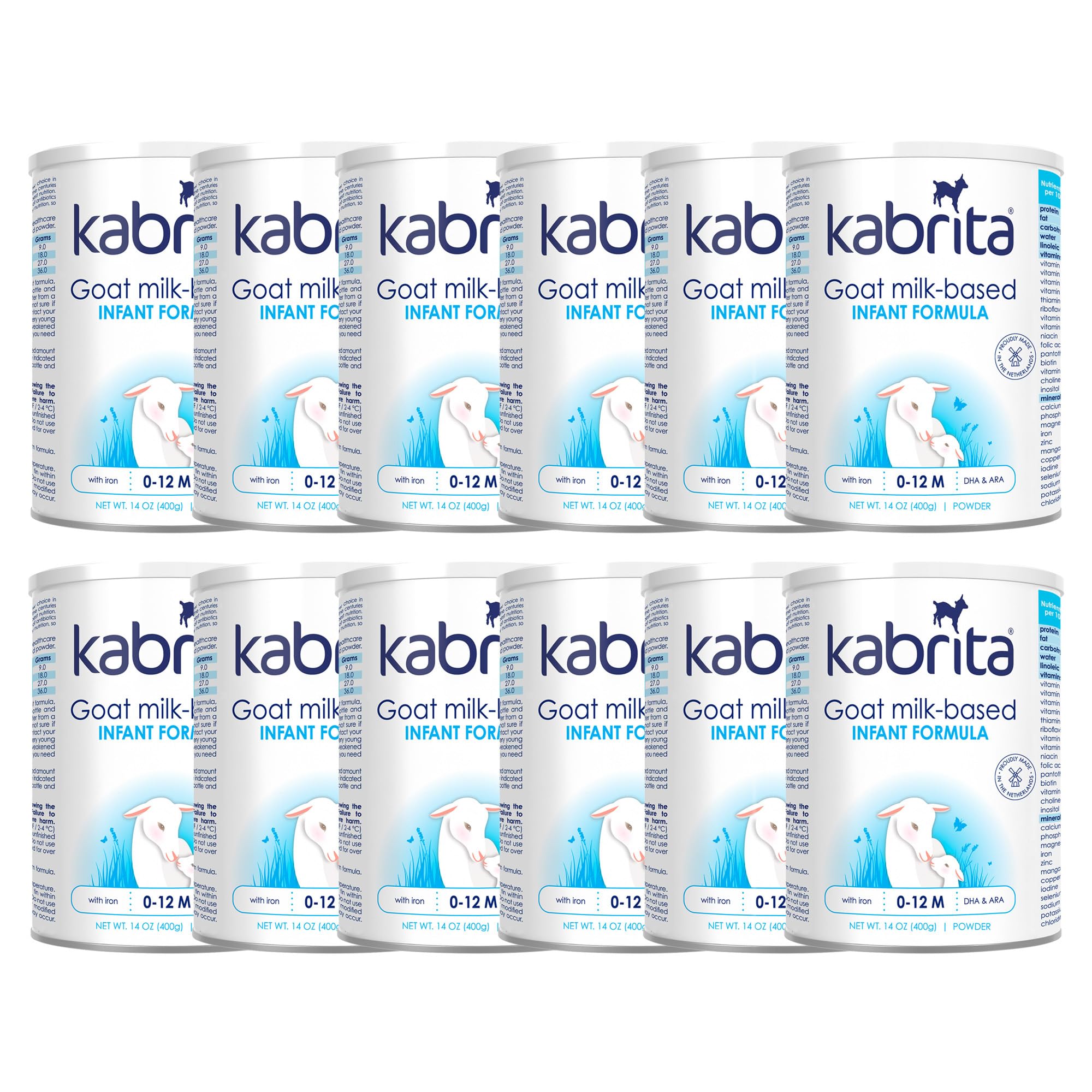Kabrita Goat Milk-Based Infant Formula - 14oz (Pack of 12) | Natural & Gentle Baby Formula | European Sourced, Non-GMO | Ages 0-12 Months | Perfect for Newborns, Travel & Daycare Feeding