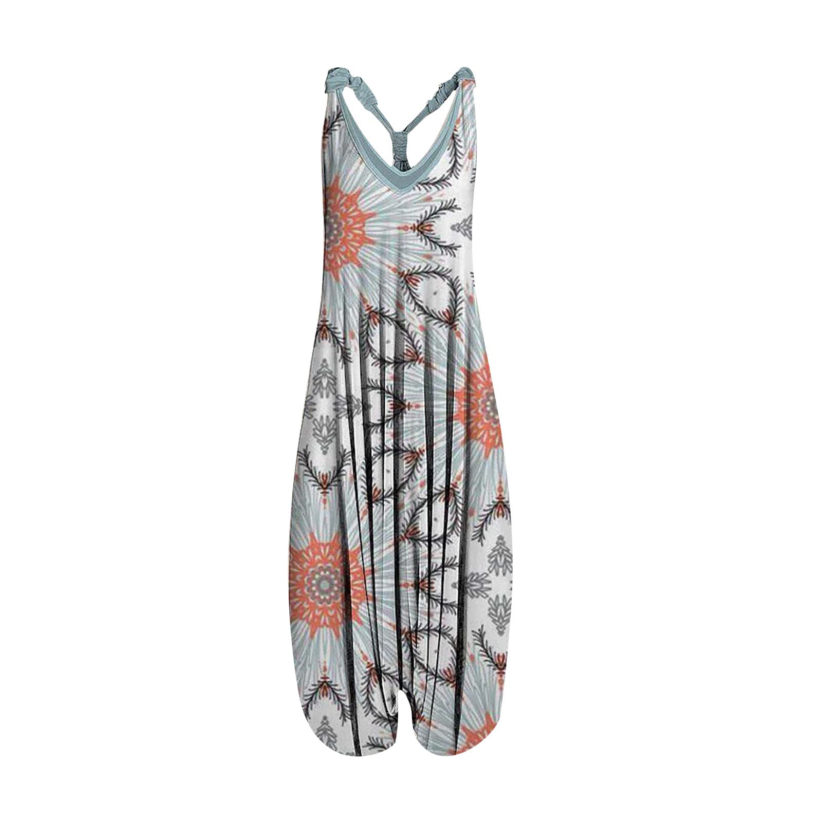 Neferlife Women's Racerback Harem Jumpsuit - Vintage V-Neck Off Shoulder Romper with Flowy Pants | Casual Summer Outfit for Beach, Travel & Boho Fashion
