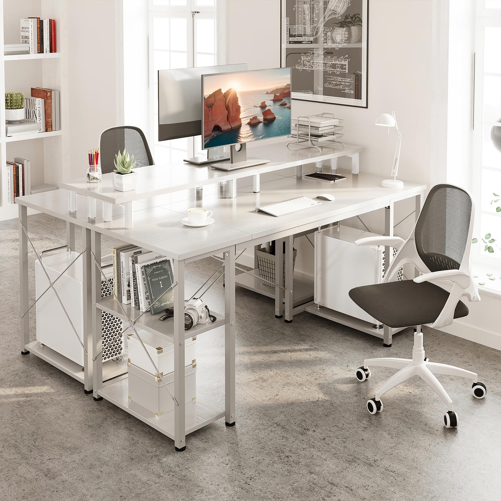 ODK Reversible Gaming Desk with Monitor Stand and Storage Shelf - 120x50x86.5cm White Computer Desk for Home Office, Bedroom, Study Room - Perfect for Work, Gaming, and Remote Learning