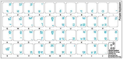 Punjabi Keyboard Stickers - Blue Lettering on Transparent Background | Compatible with Mac & Windows | Perfect for Typing in Punjabi Language at Home or Office