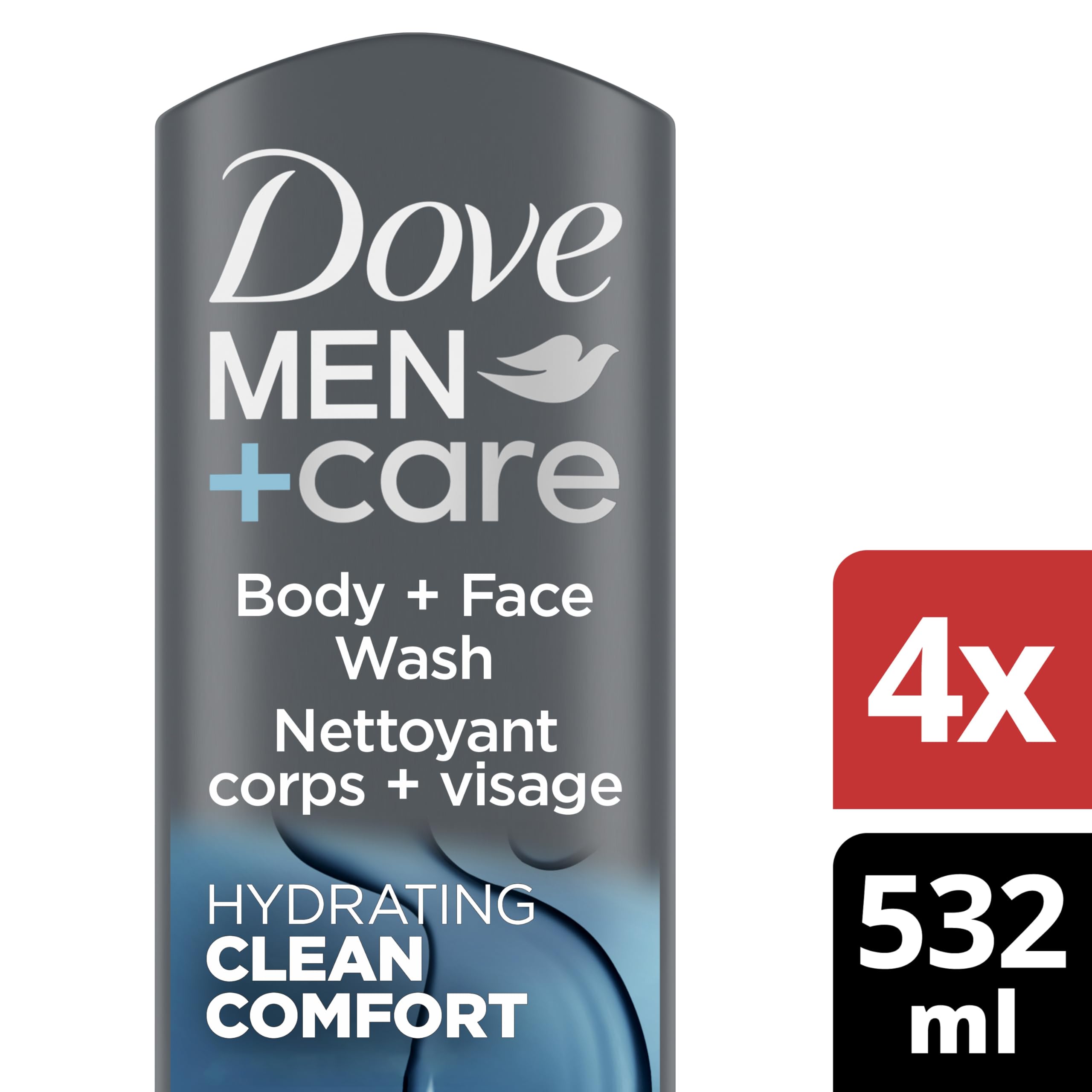 DOVE MEN + CARE Elements Body Wash Charcoal + Clay 4 Count and Clean Comfort 4 Count Body and Face Wash Bundle - 18 oz Men's Skincare Set for Deep Cleansing & Hydration - Perfect for Gym, Travel & Daily Shower Routine