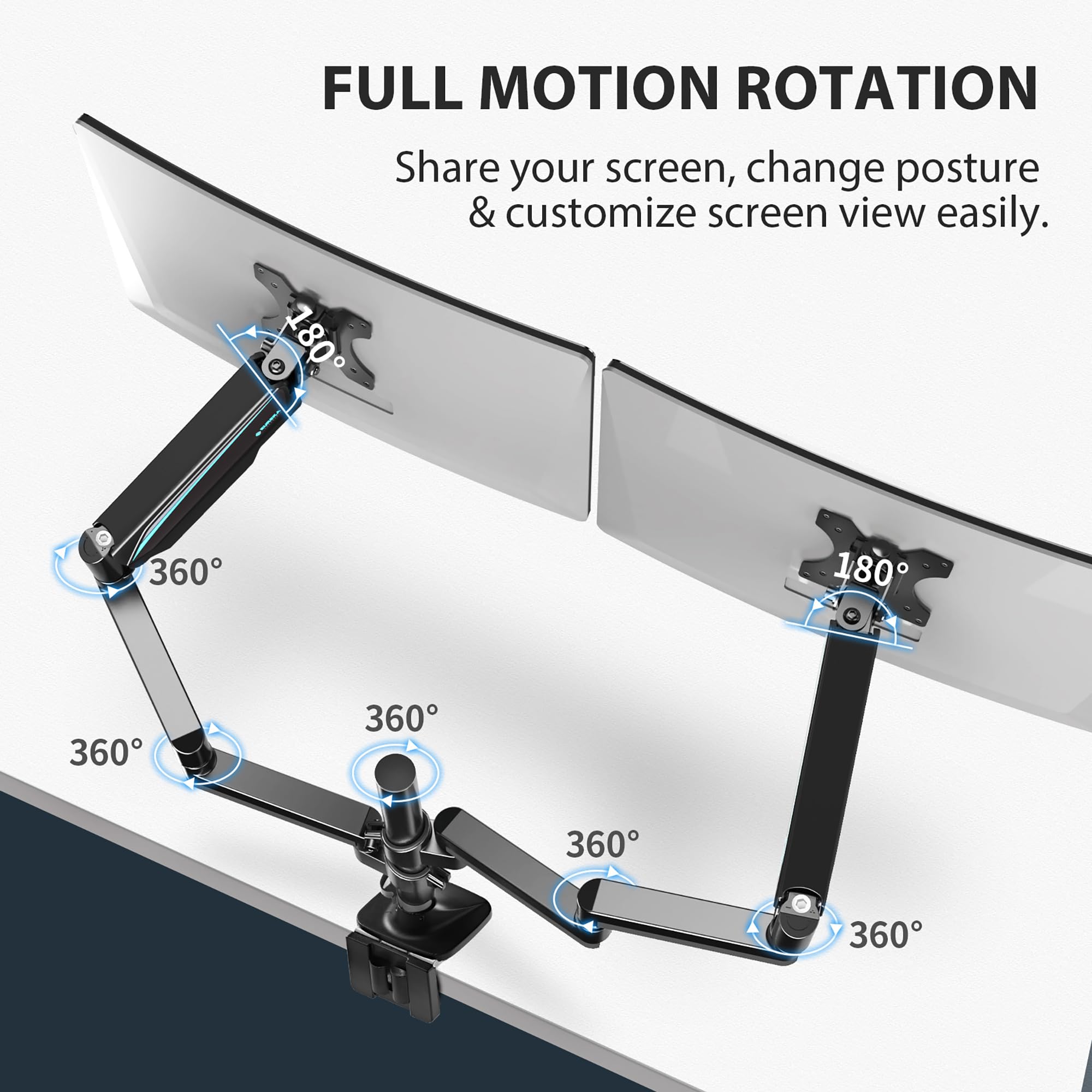 EUREKA ERGONOMIC Dual Monitor Stand - Adjustable Gas Spring Monitor Arm for 13-32 Inch Screens (Up to 17.6 lbs) with VESA 75x75/100x100mm - C Clamp & Grommet Base (Black) - Perfect for Home Office & Gaming Setup