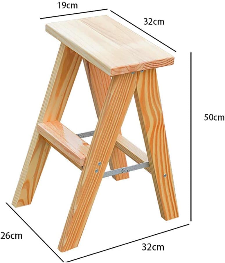 OKUOKA Wooden Folding Step Stool - Solid Wood Kitchen Step Ladder, Multifunctional Foldable Stool for Dining Table, High Chair, and Home Use - Perfect for Reaching High Shelves, Kitchen, and Bathroom