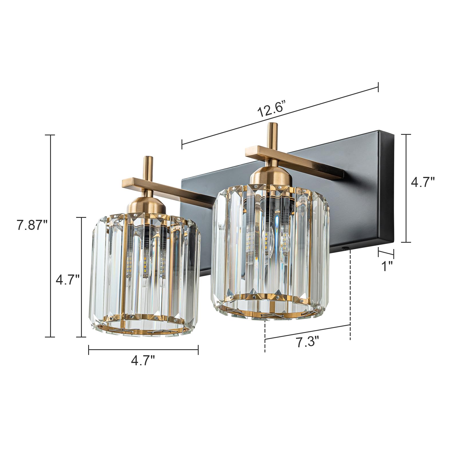 2-Light Crystal Bathroom Vanity Lights - Black Gold Modern Mirror Lighting Fixtures with Polished Gold Finish for Bathroom, Powder Room & Dressing Area | Elegant Wall Sconce for Vanity Mirror Illumination