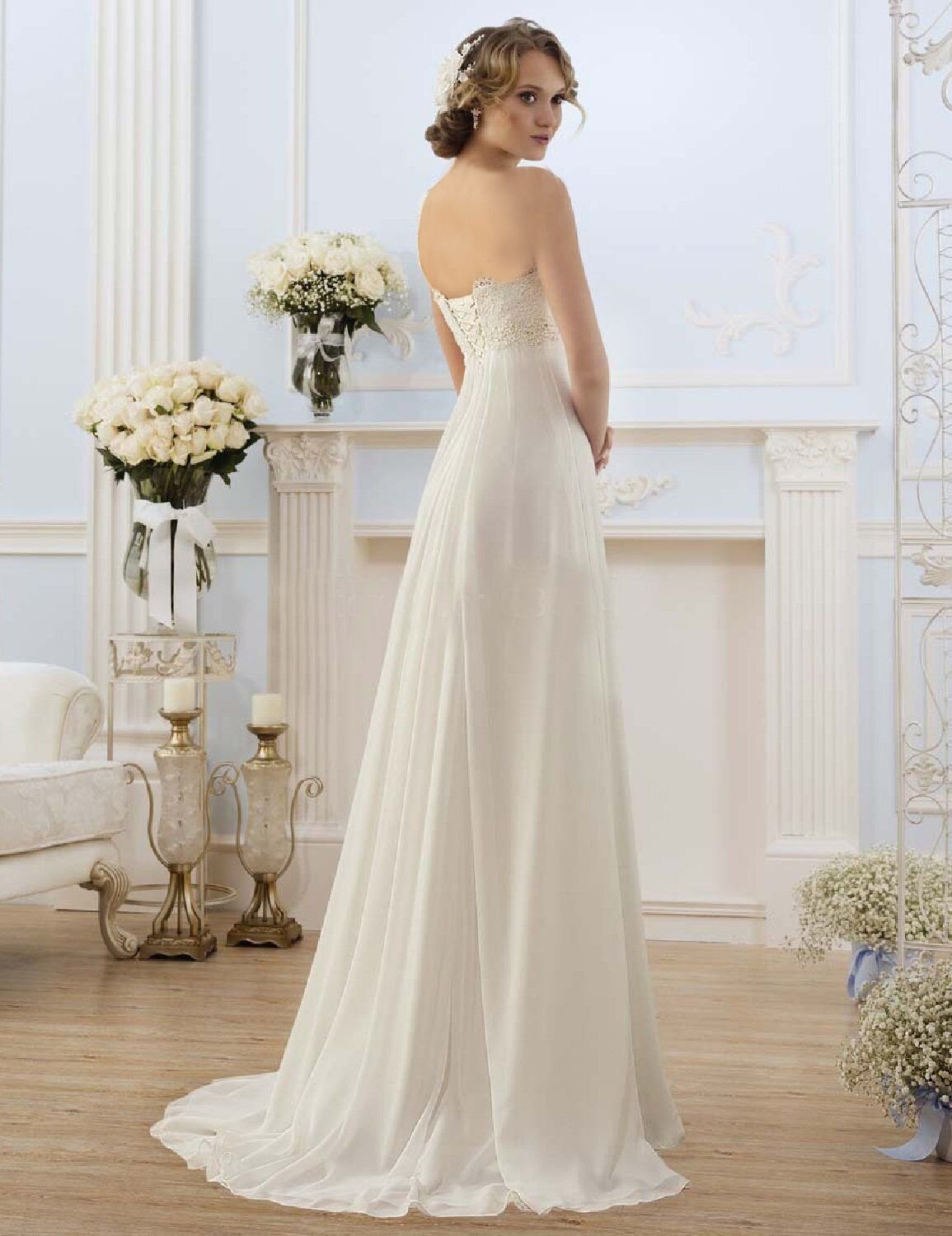 Elegant Boho Lace Wedding Dress for Bride - Long Chiffon Bridal Gown for Beach, Garden & Destination Weddings | WD20