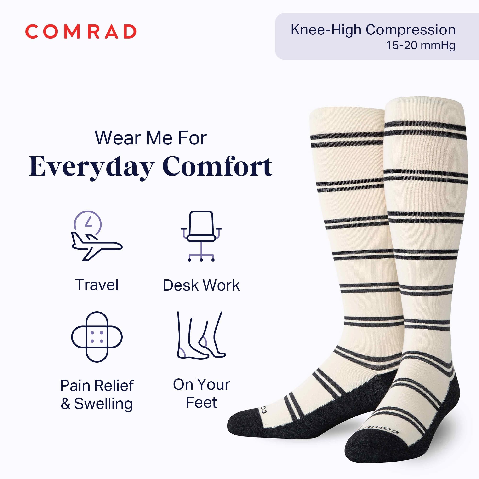 Comrad CloudCotton Knee High Compression Socks 15-20mmHg - Breathable Combed Cotton Support Socks for Women & Men - Perfect for Running, Travel & Circulation Support