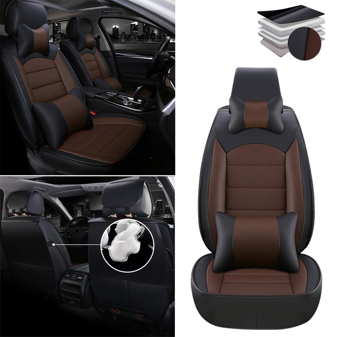 Premium PU Leather Car Seat Covers for BMW X3 X5 E83 F15 325i 328i E90 F22 528i - Airbag Compatible Luxury Seat Protectors in Black Coffee Color | Perfect for Daily Commuting & Road Trips
