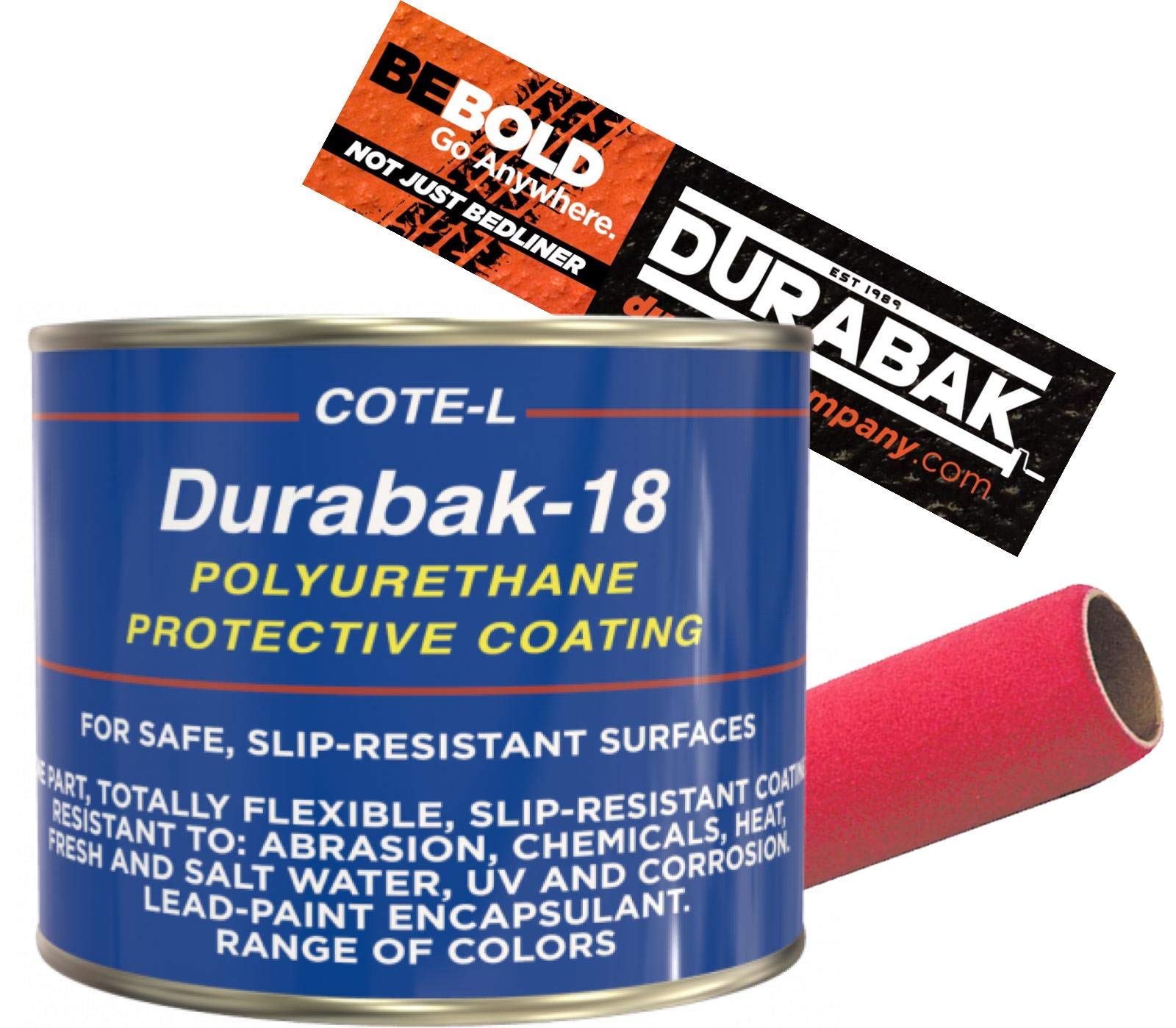 Durabak-18 Smooth Exterior Paint Kit with Roller | DIY Roll-On or Spray-On Coating for Auto Body, Automotive Rust Proofing, Boat Repair & Scratch Protection (1 Quart, Grey) | Perfect for Truck Bed Liners, Marine Applications & Industrial Equipment Coatings