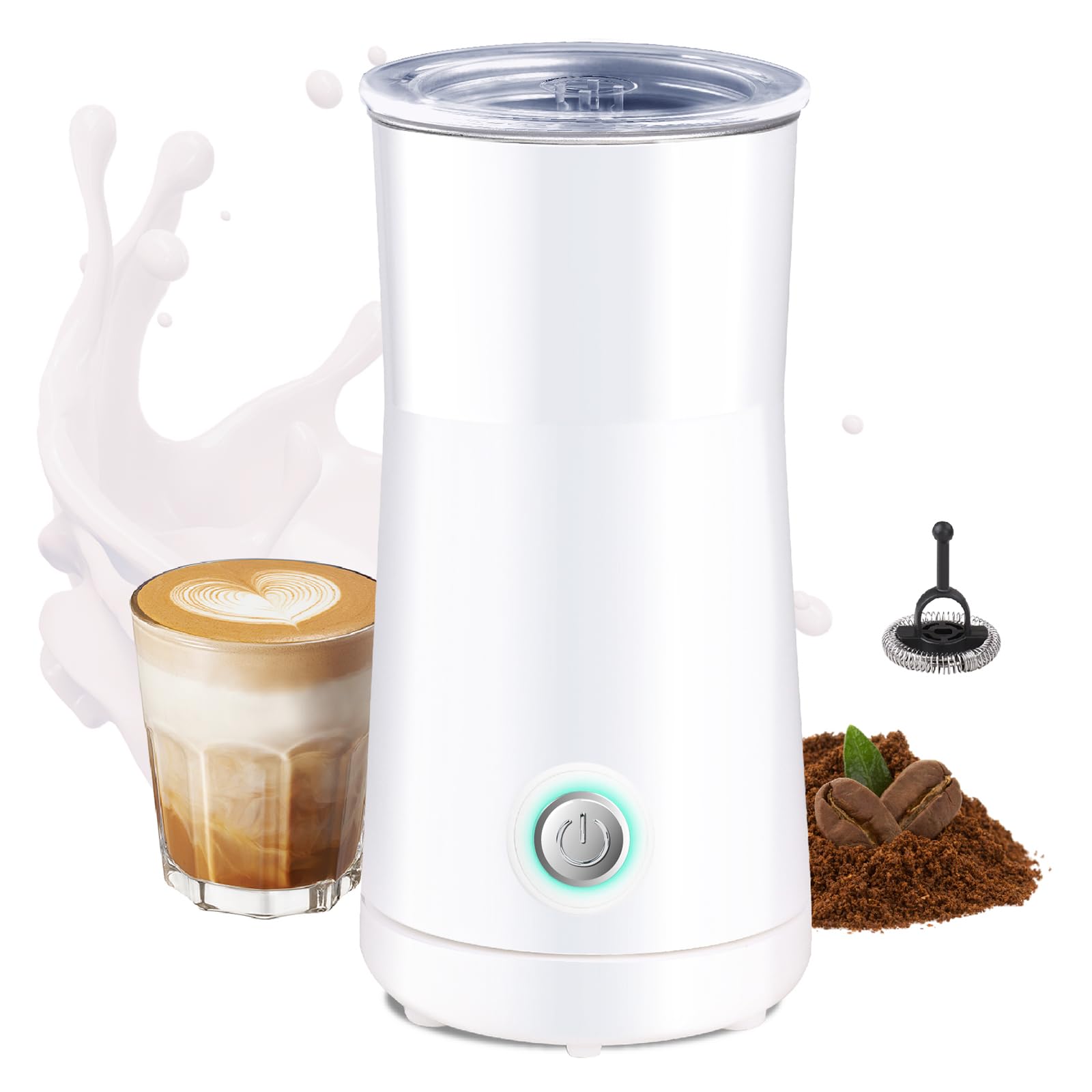 Huogary 2-in-1 Electric Milk Frother and Steamer - Hot Milk Foam Maker for Latte, Cappuccino & Macchiato - Perfect for Coffee Shops, Home Baristas & Office Use (White)