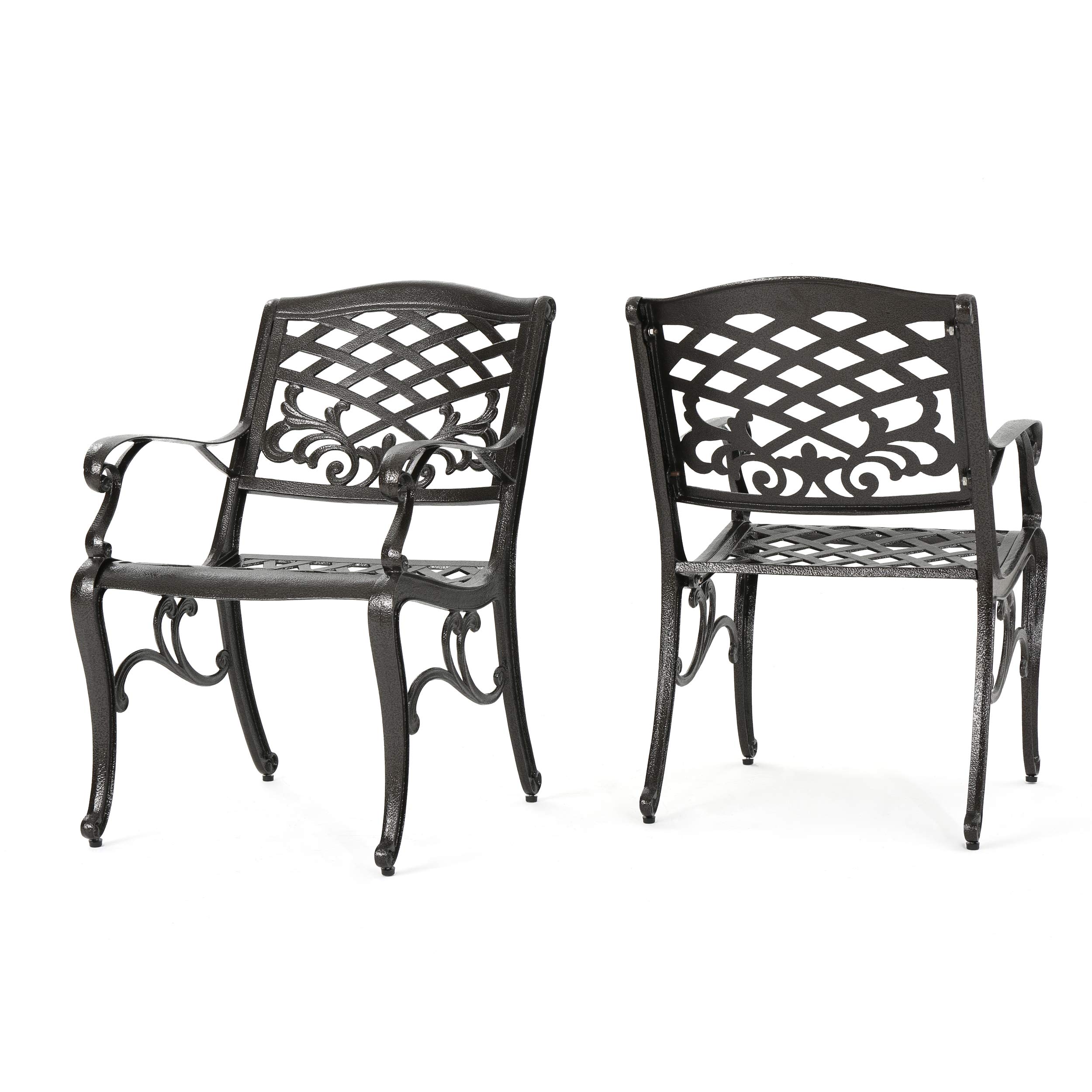 Christopher Knight Home Sarasota Outdoor Cast Aluminum Chairs, 2-Piece Set, Hammered Bronze - Durable Patio Furniture for Poolside, Garden, and Backyard Relaxation