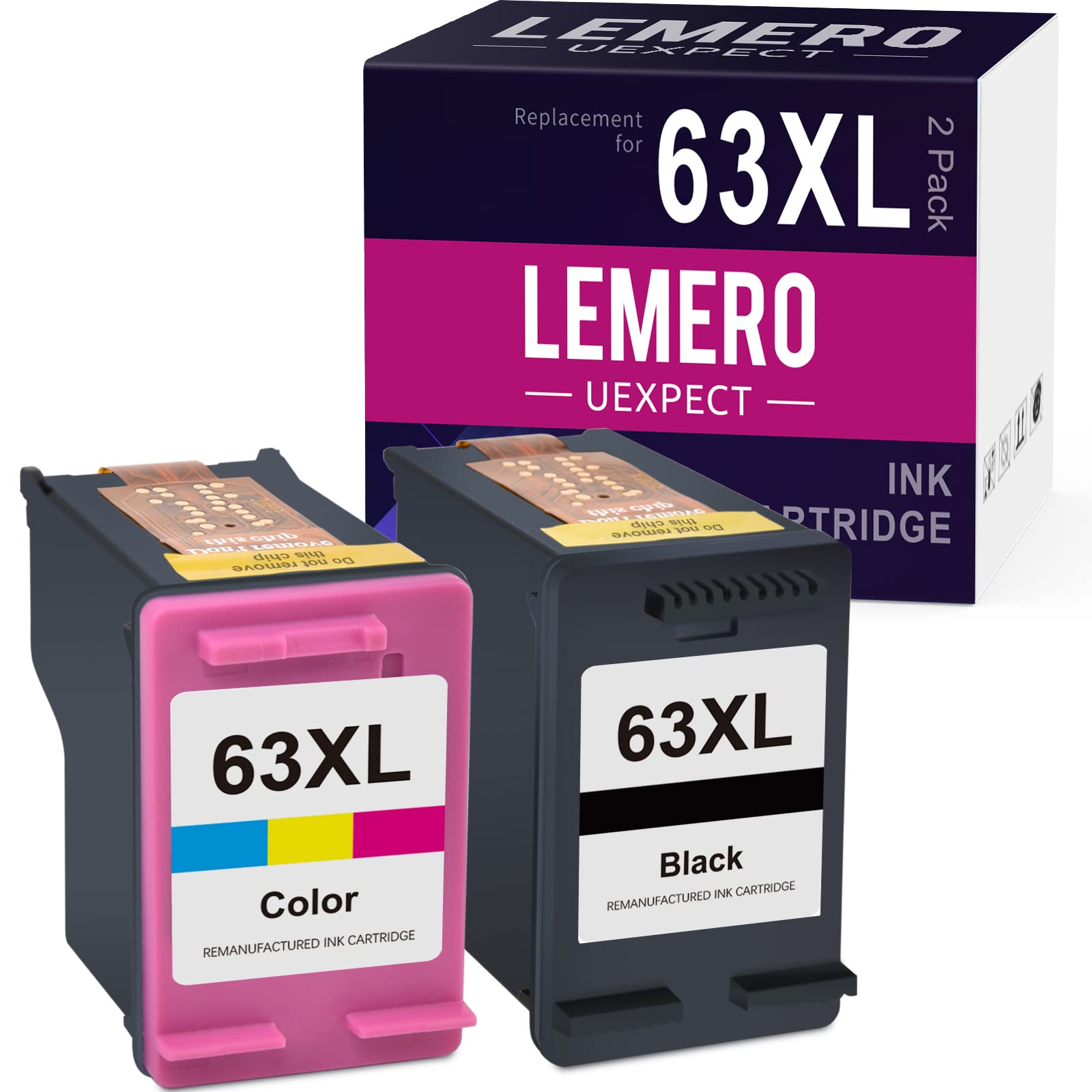 HP 63XL Remanufactured Ink Cartridge Replacement (2-Pack) - Compatible with OfficeJet 3830, 5255, 5258, 4655, Envy 4520, DeskJet 3632, 1112, 3630 Printers - Black Ink | Ideal for Home Office Printing, School Projects & Small Business Documents