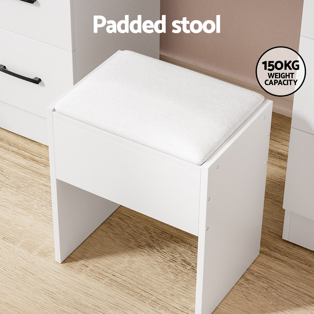 White Debbie Dressing Table Set with Stool and 10 LED Bulbs - Vanity Makeup Desk for Bedroom, Dressing Room & Beauty Salon
