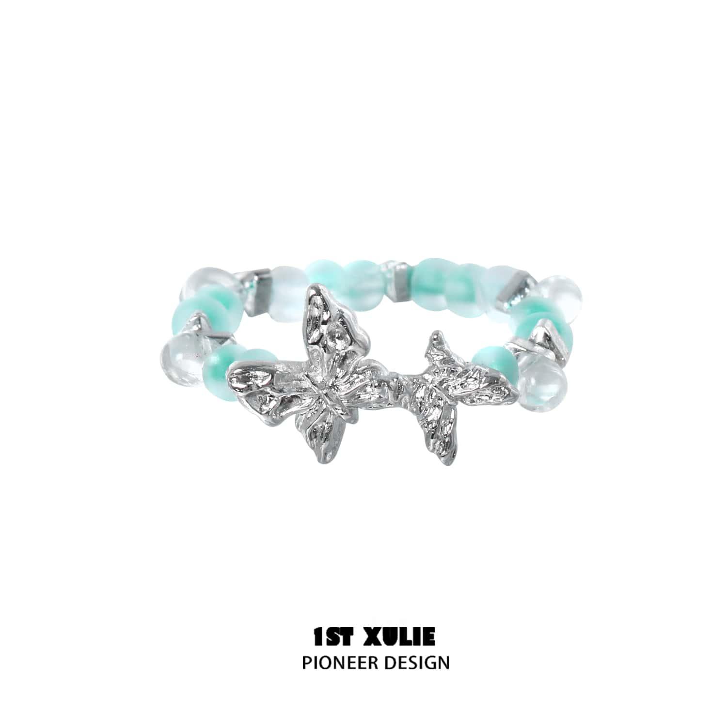 Whiterfly S925 Sterling Silver Beaded Butterfly Rings for Women - Elegant Adjustable Stackable Jewelry Gift for Her - Perfect for Weddings, Parties & Everyday Wear