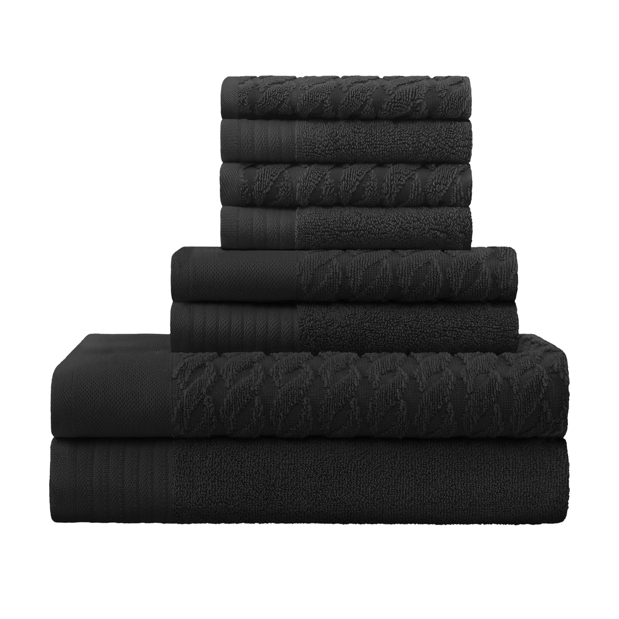 Premium 8-Piece Turkish Cotton Jacquard Herringbone & Solid Bath Towel Set - Ultra Soft & Absorbent for Spa, Bathroom & Luxury Home Use