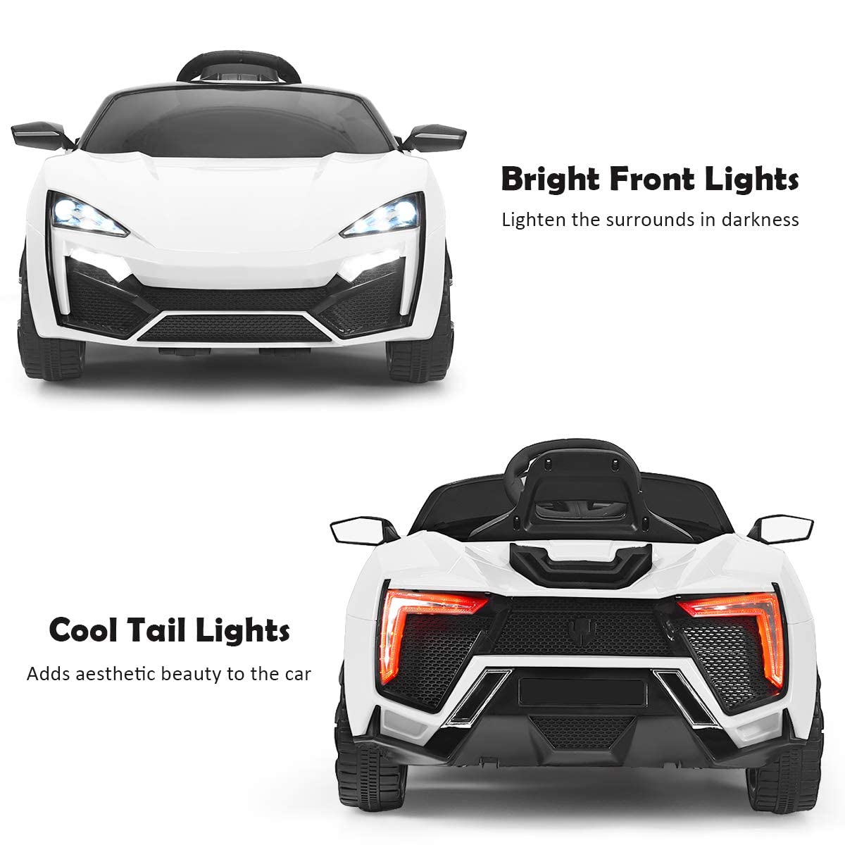 OLAKIDS 12V Battery Powered Kids Ride on Car - Electric Toy Vehicle with Parental Remote Control, Spring Suspension & LED Lights - 3 Speed Adjustable, Music, Horn, USB/TF Port - Perfect for Indoor & Outdoor Play (White)