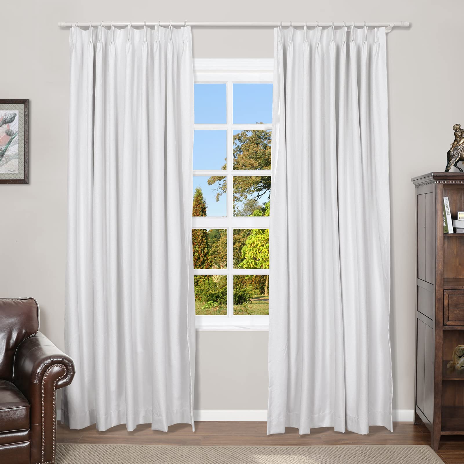 Blackout Thermal Insulated Pinch Pleated Drapes for Living Room - White Linen Curtains Set of 2 (58x96 Inches) - Energy Efficient Window Treatment Panels for Home, Bedroom & Office
