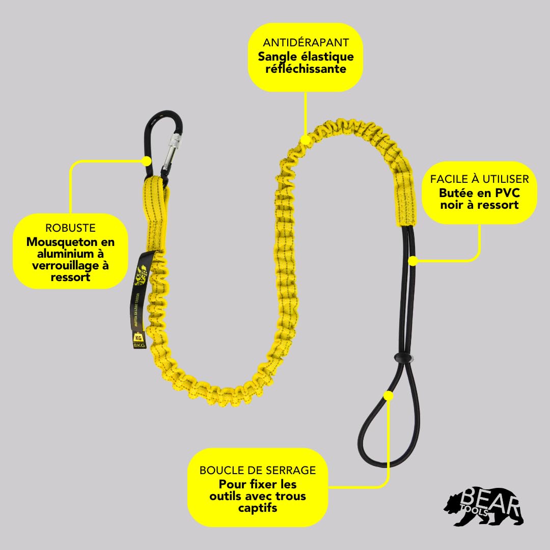BearTOOLS Heavy Duty Tool Lanyard with Screw Lock Carabiner - 20 Pack Safety Tether for Construction Workers - Adjustable Bungee Cord with Buckle Strap - Fall Protection Gear for Roofing, HVAC & Utility Work