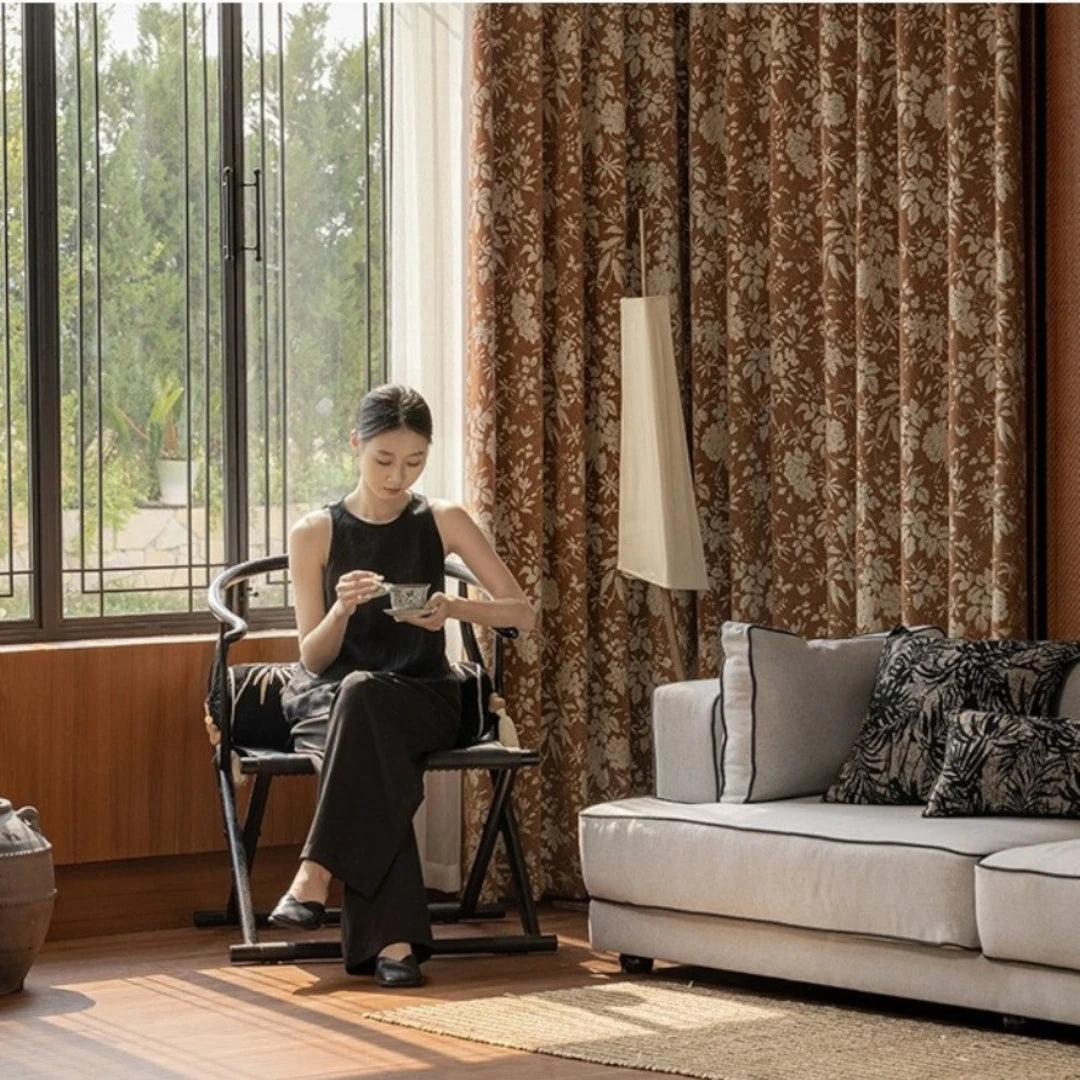 Helen Vintage French Jacquard Floral Blackout Curtains - Elegant Custom Window Treatments for Living Room & Bedroom