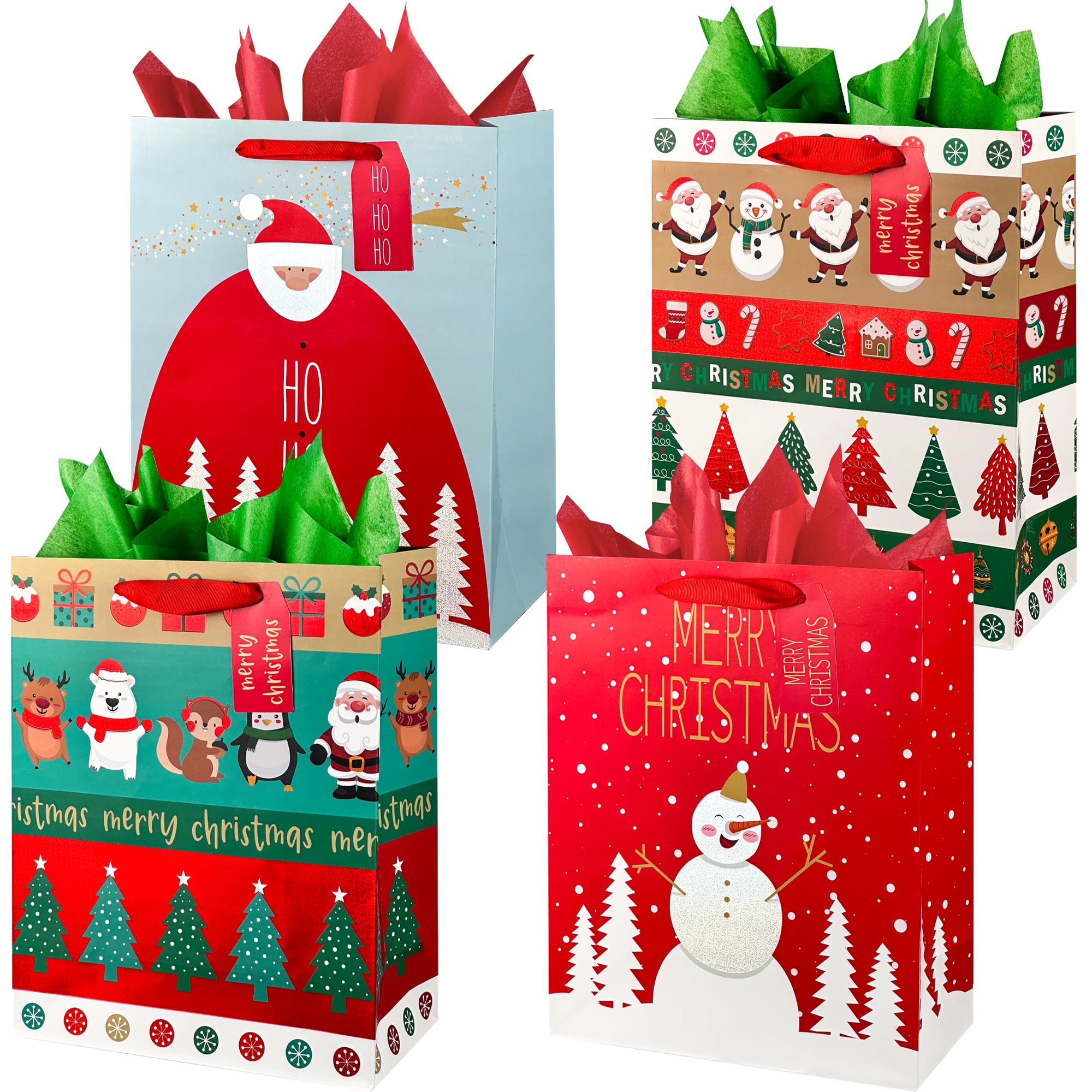 SPERPAND 12Pcs Large Christmas Gift Bags with Tissues - Reusable Holiday Treat Bags with Handles, Festive Tote Goodie Bags for Xmas Gifts, Decorations & Party Favors | Perfect for Christmas Parties, Gift Wrapping & Holiday Decor