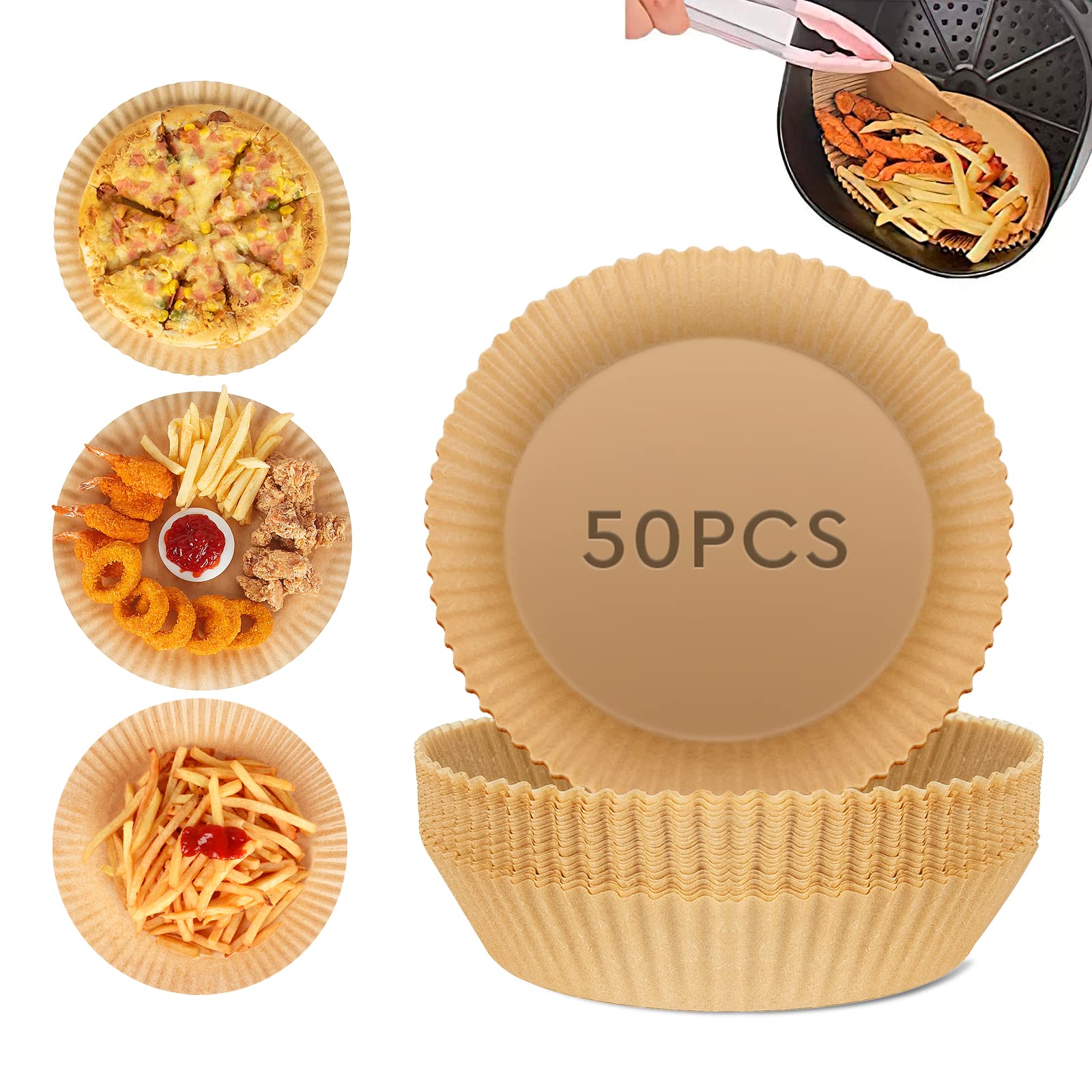 Non-Stick Air Fryer Disposable Parchment Paper Liners - 6.3 Inch, Oil-Proof & Water-Proof (50 Pack, Natural) - Perfect for Healthy Cooking, Easy Cleanup & Hassle-Free Air Frying