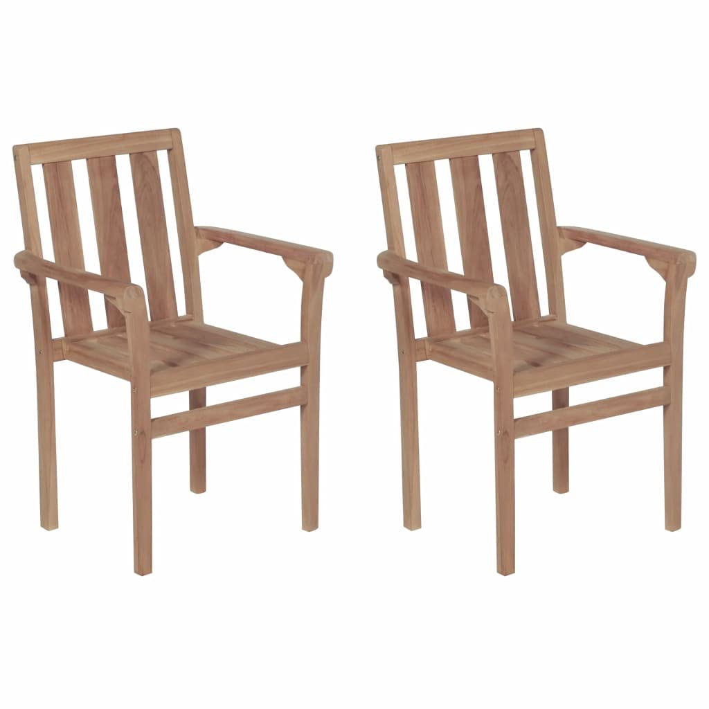Modern Stackable Teak Wood Patio Dining Chairs - 2-Piece Set for Outdoor Garden, Porch, Balcony & Indoor Use | Durable & Weather-Resistant for Backyard, Deck & Restaurant Settings